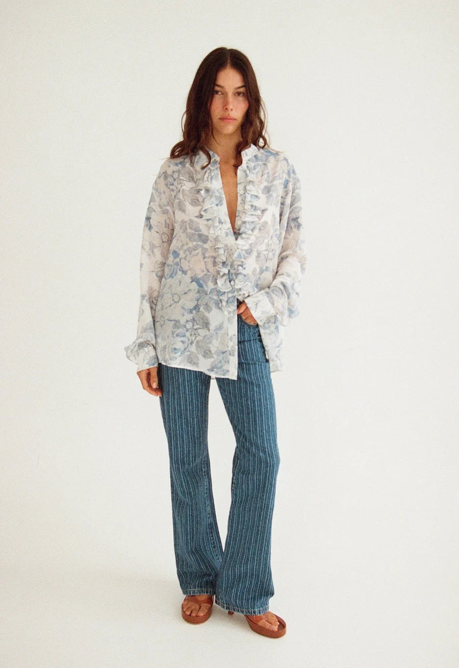 Maggie Marilyn For the Frill of It Shirt Vintage Blue Floral