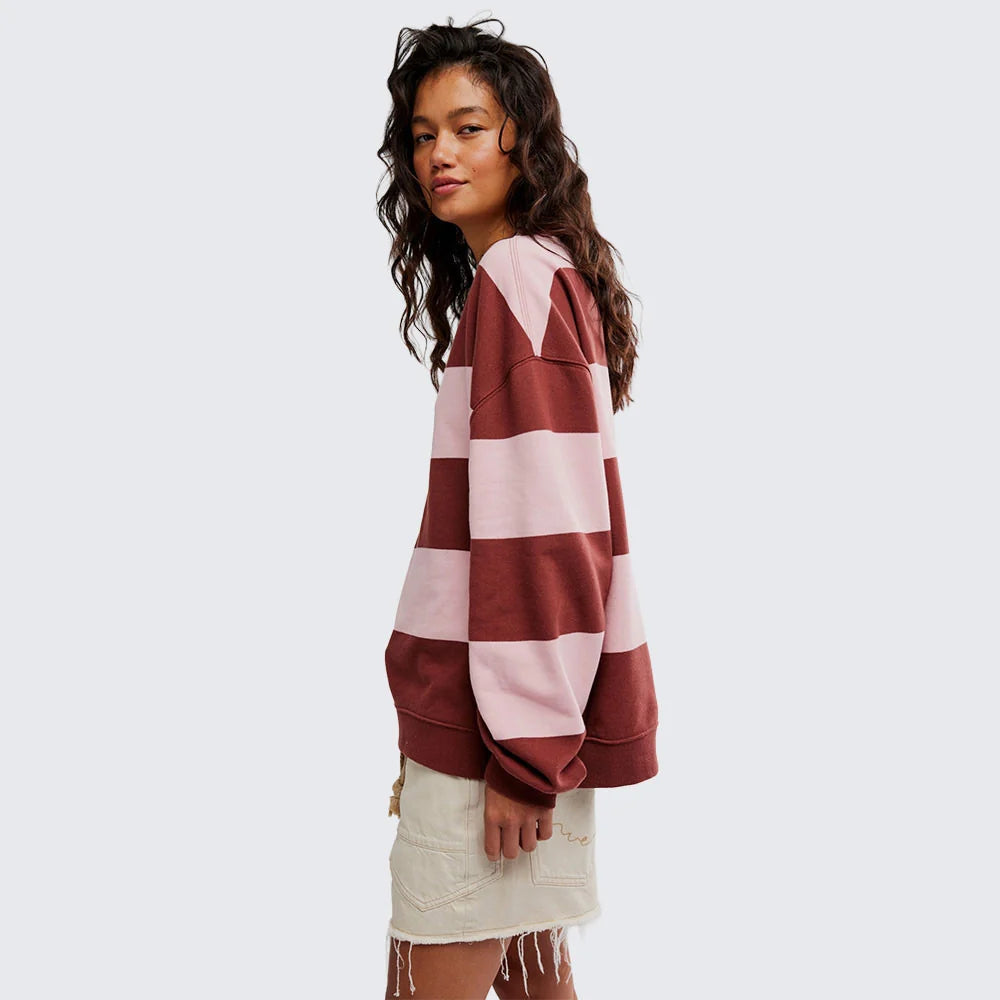 Free people Classic Striped Oversized Crewneck Strawberry Combo