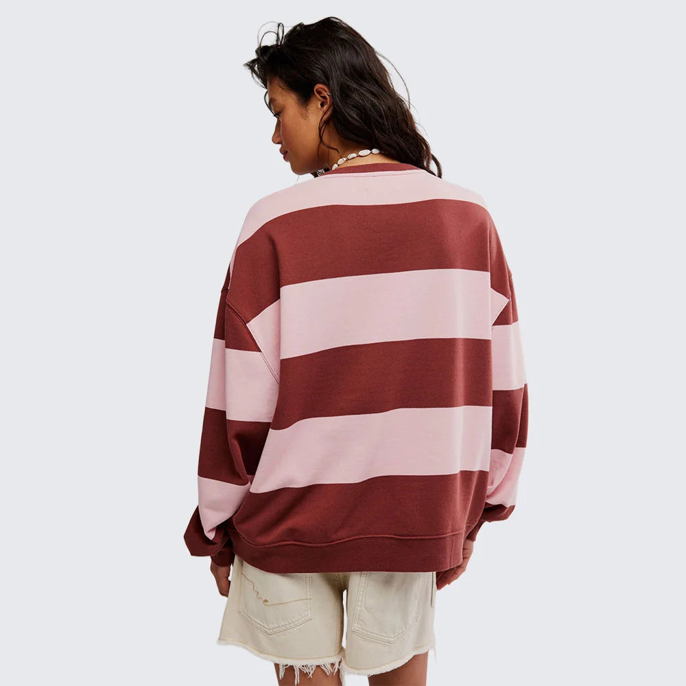 Free people Classic Striped Oversized Crewneck Strawberry Combo