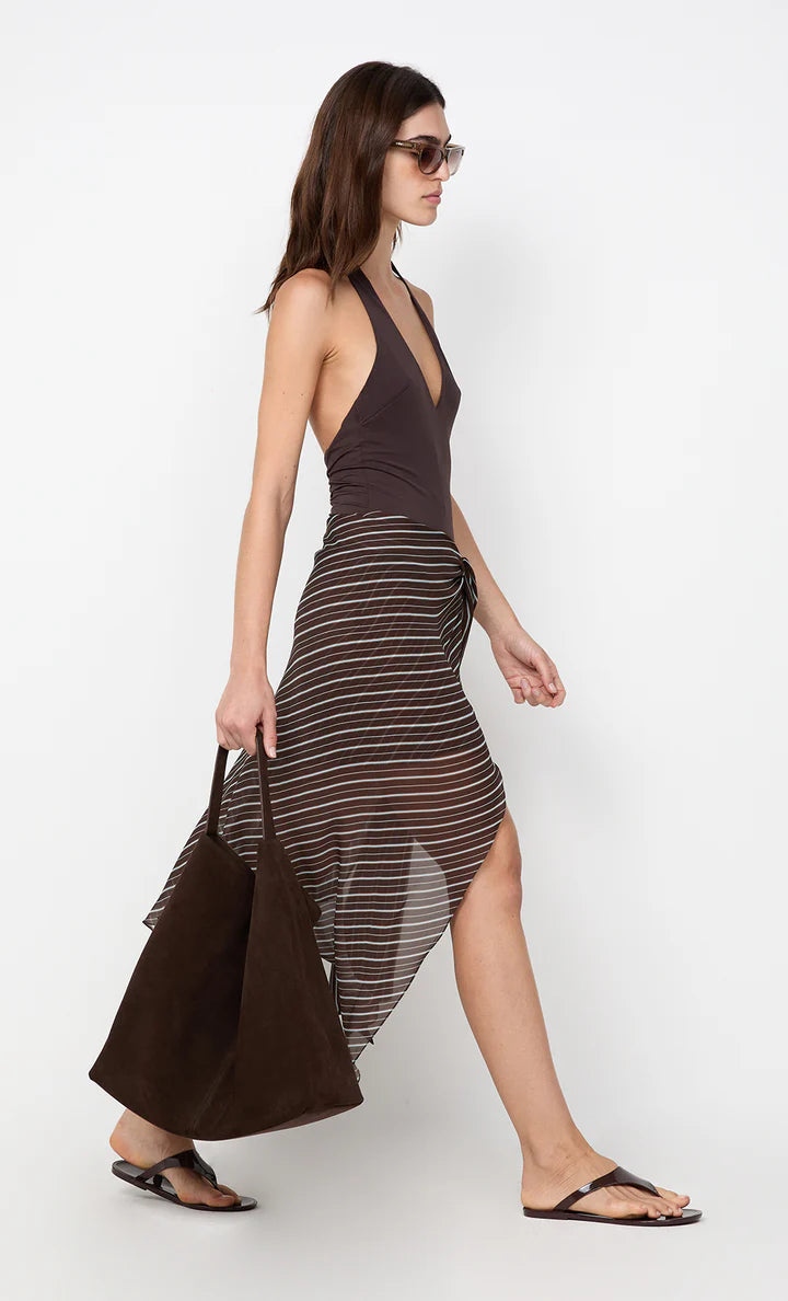 Norma Halter Dress Choc Stripe