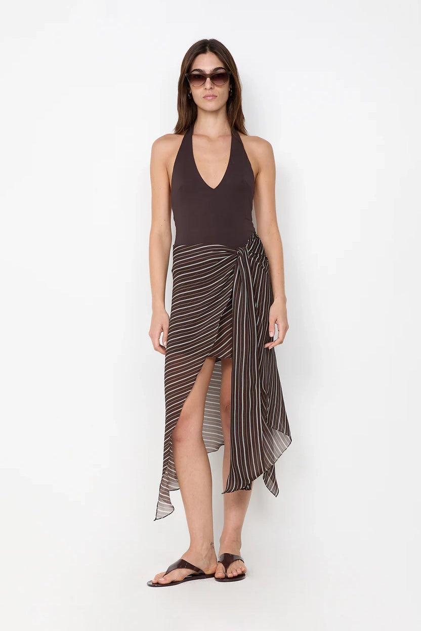 Norma Halter Dress Choc Stripe