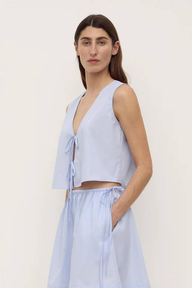Havana Stripe Poplin Tie Front Top Blue White Stripe