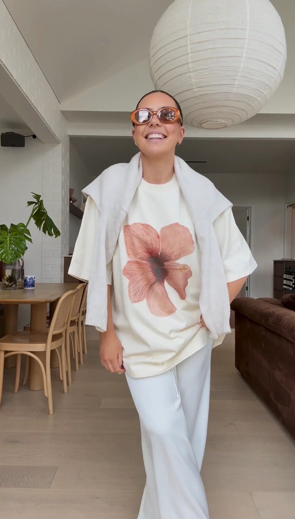 Burgundy Hibiscus Oversize Tee Ivory