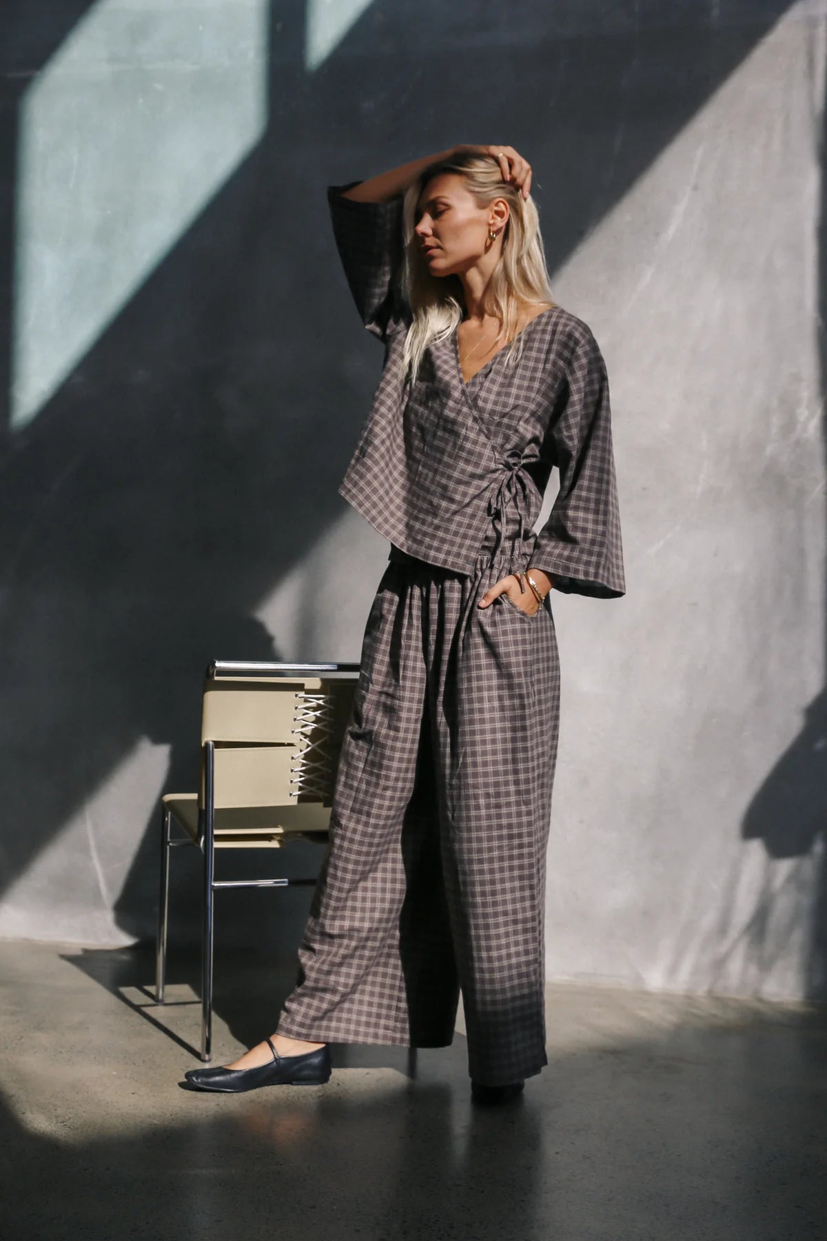 The Bare Road Mia wrap Top Maple gingham
