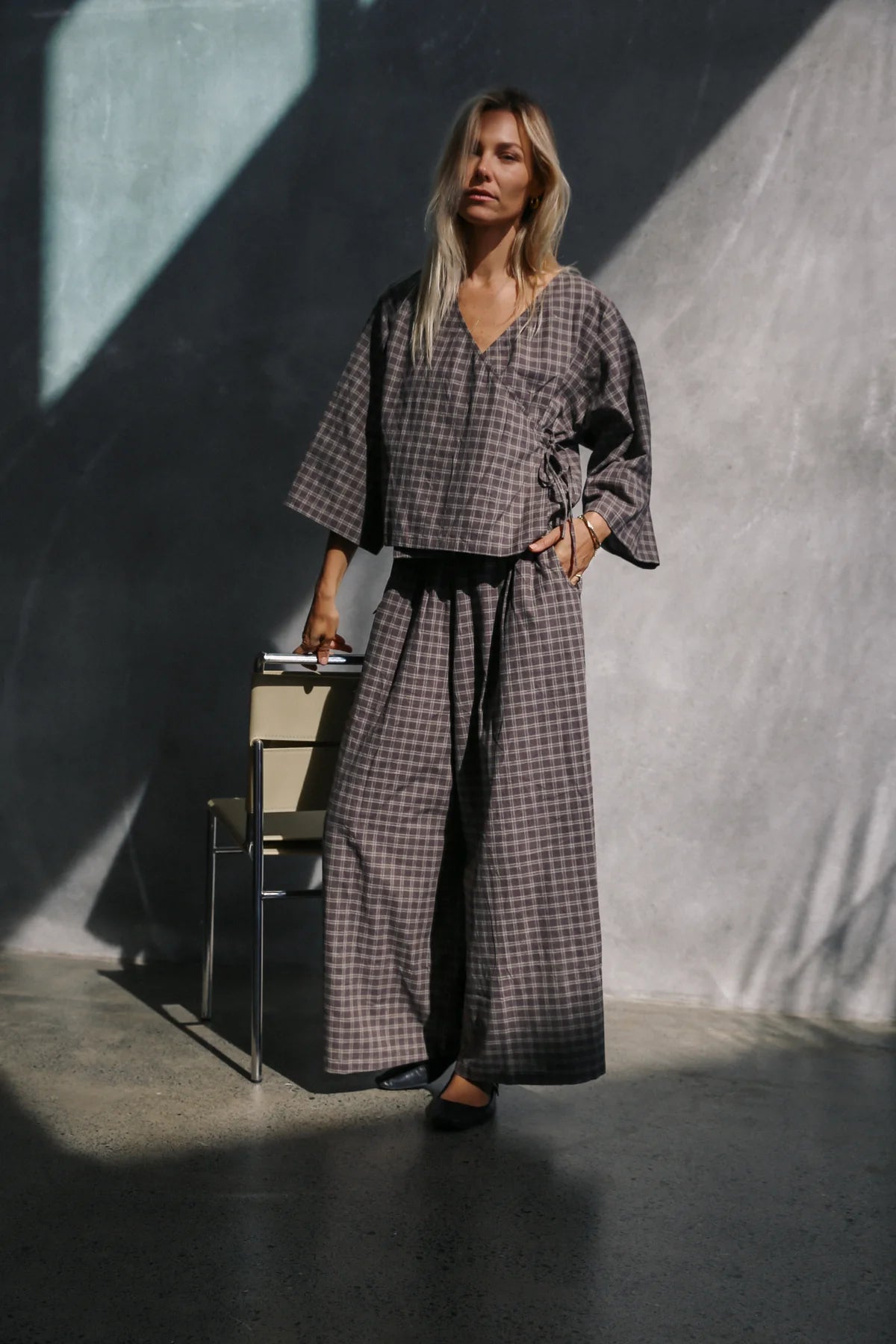 The Bare Road Mia wrap Top Maple gingham