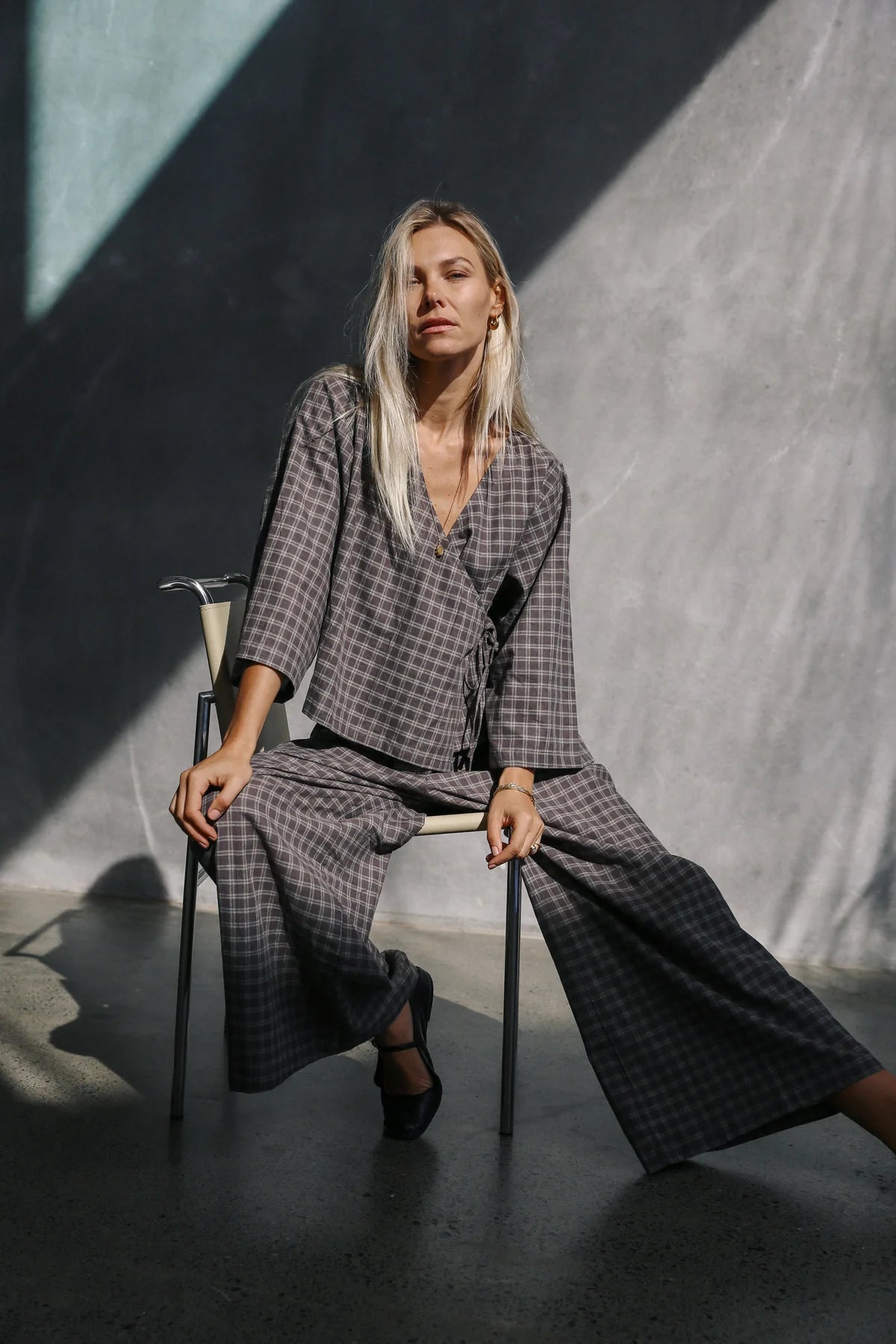 The Bare Road Mia wrap Top Maple gingham