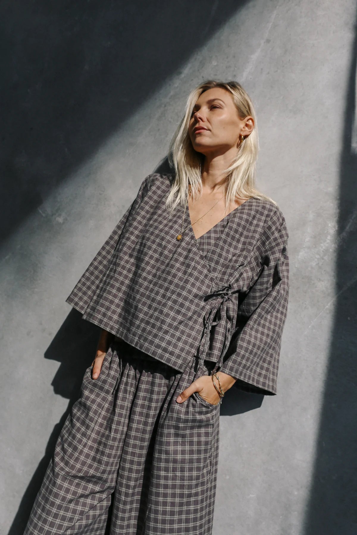 The Bare Road Mia wrap Top Maple gingham