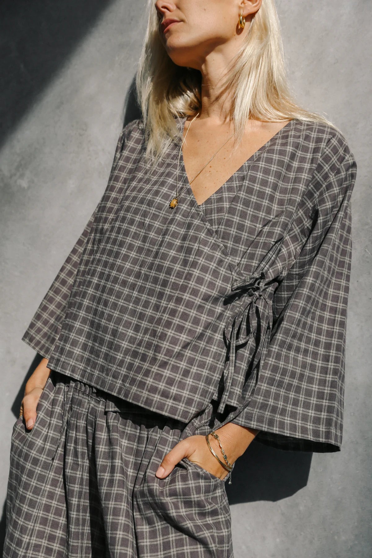 The Bare Road Mia wrap Top Maple gingham