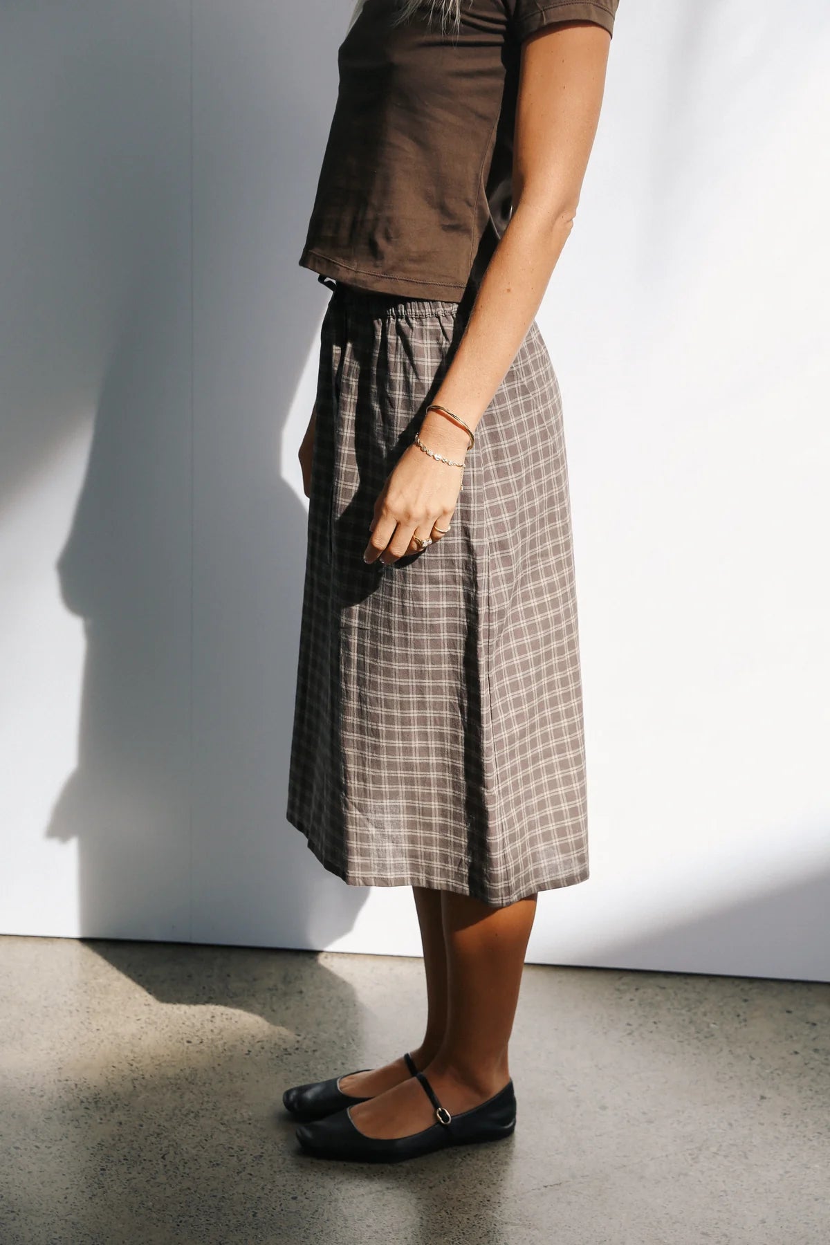 The Bare Road Remi midi Skirt Maple gingham