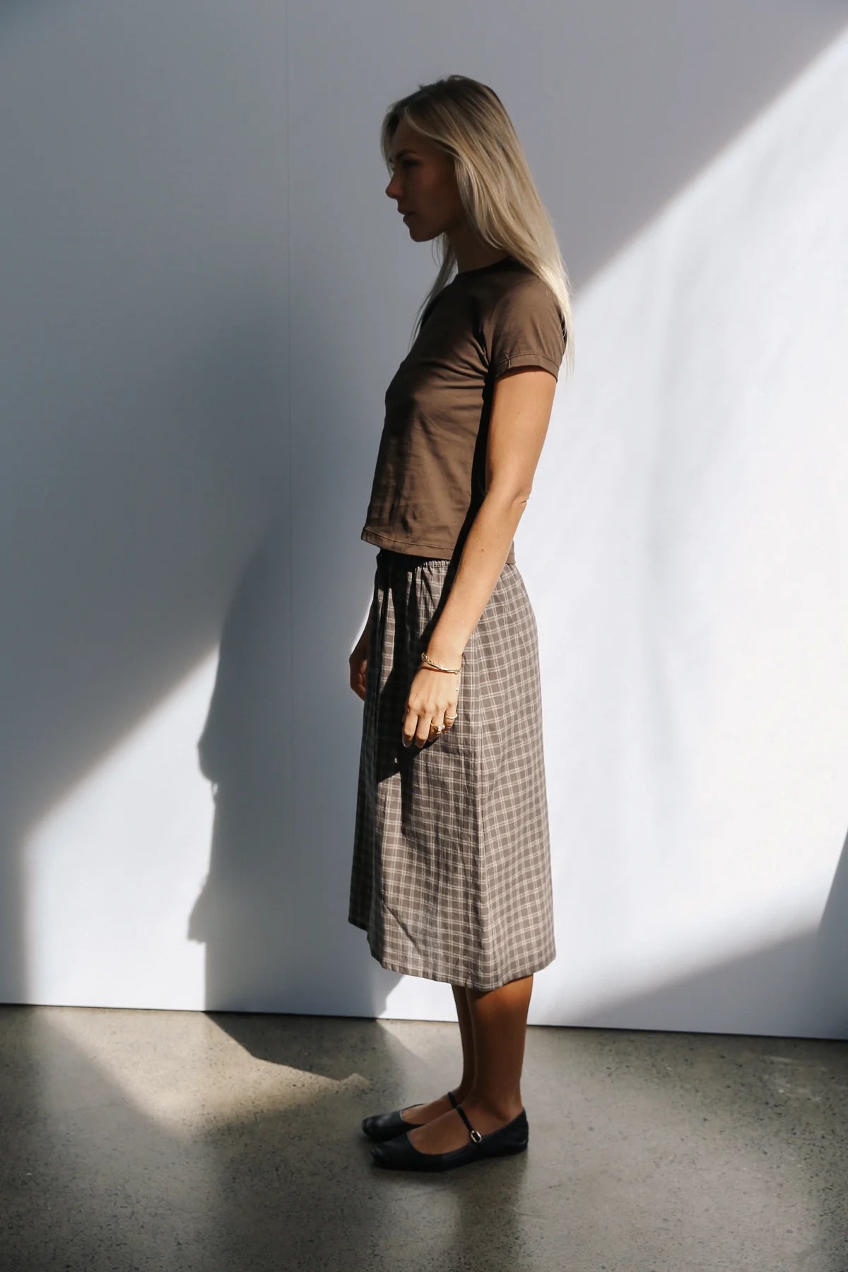 The Bare Road Remi midi Skirt Maple gingham