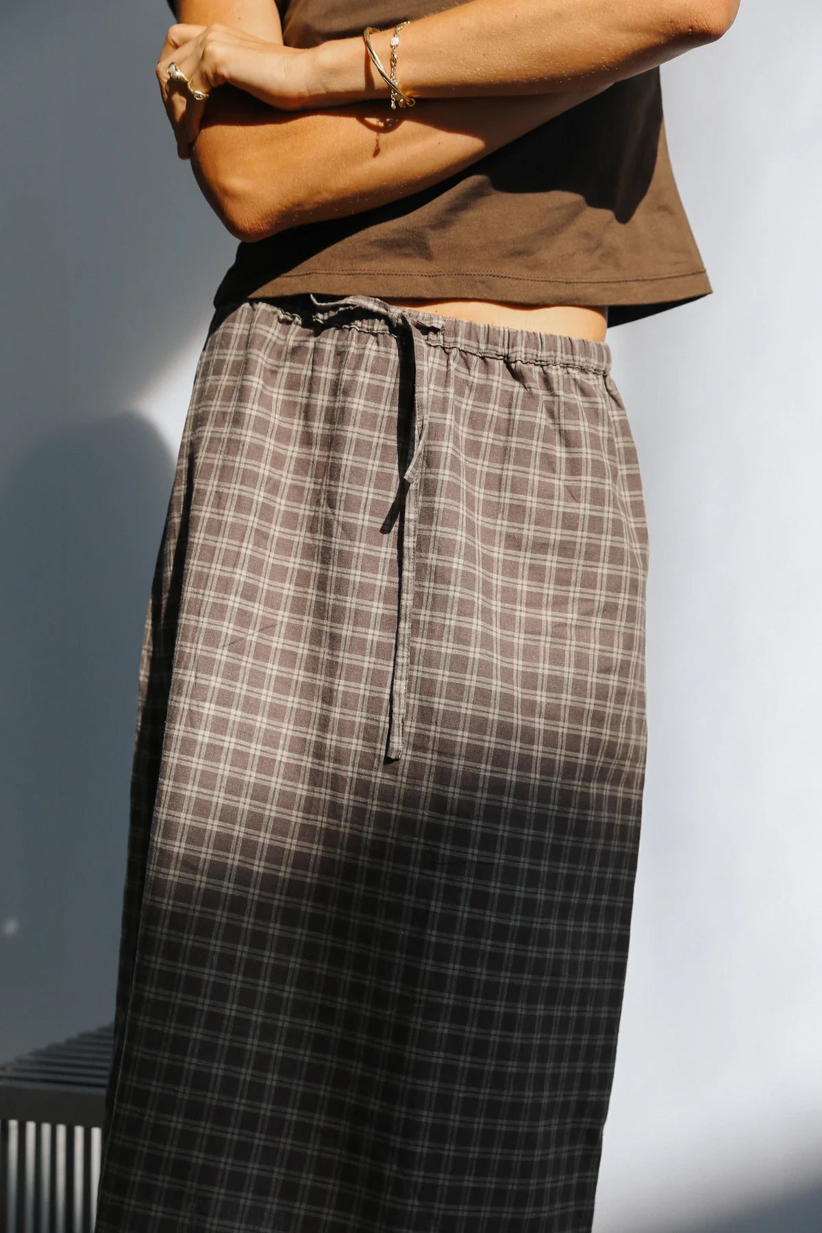 The Bare Road Remi midi Skirt Maple gingham