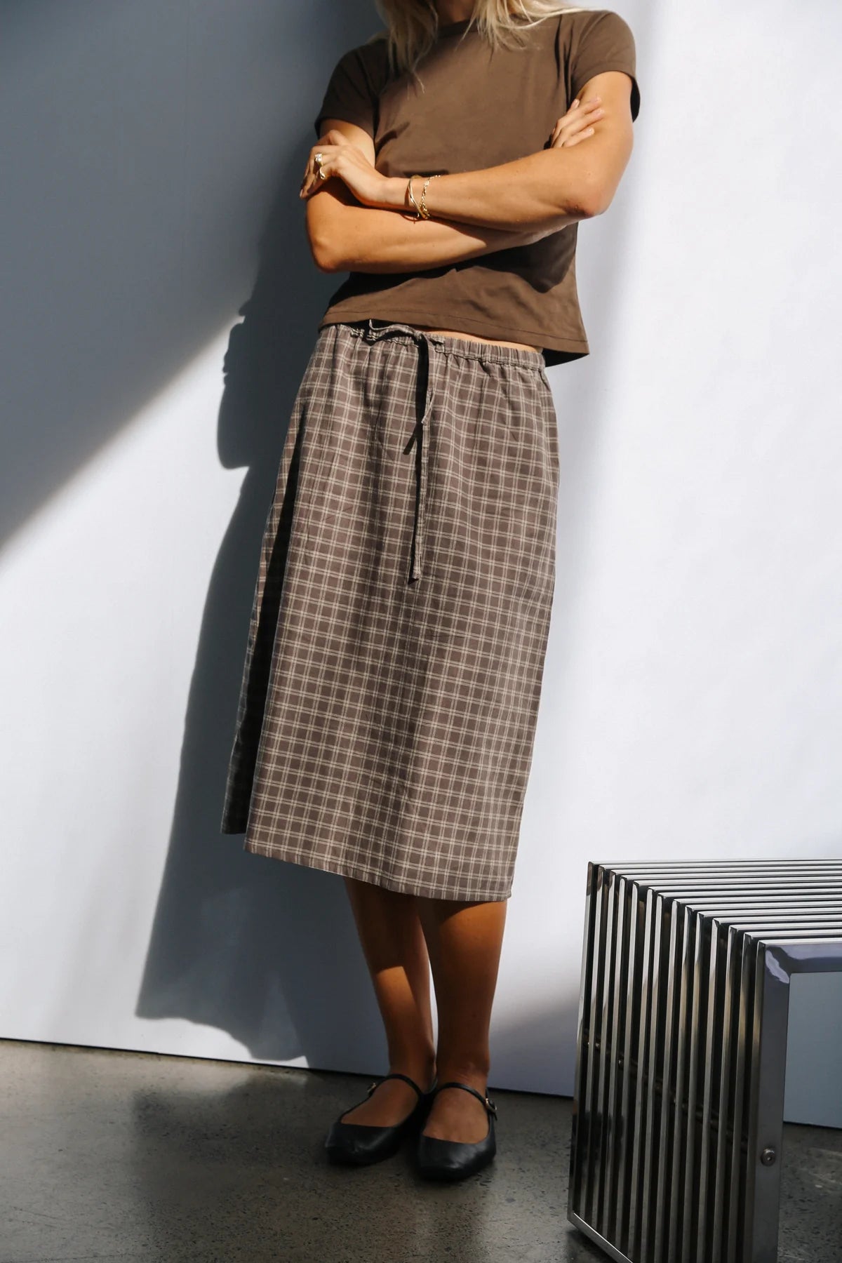 The Bare Road Remi midi Skirt Maple gingham