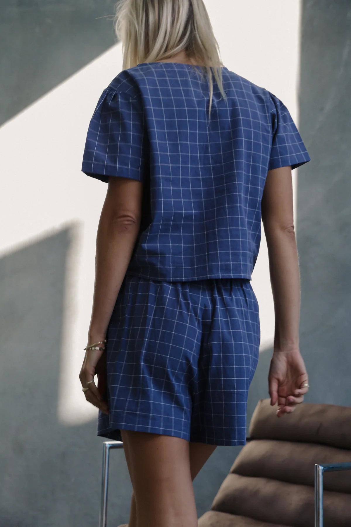 The Bare Road Hana Tie Blouse Indigo Plaid