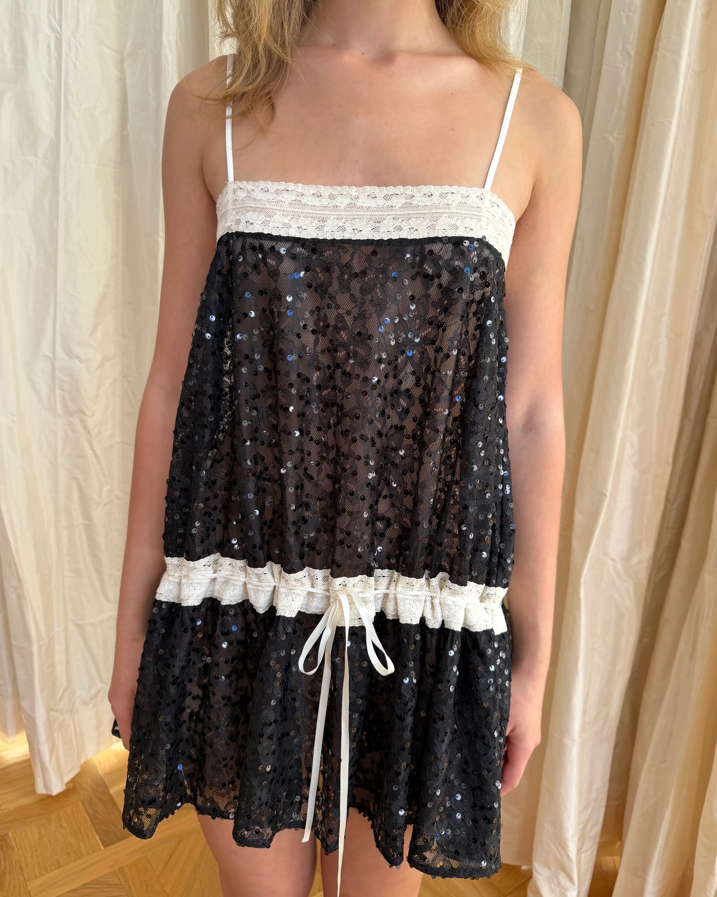 My Mum Made It Lace Ribbon Dress Black