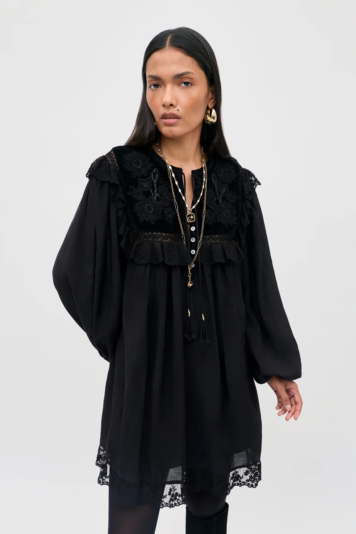 Rixo Inez Dress Lilly Embroidery Black
