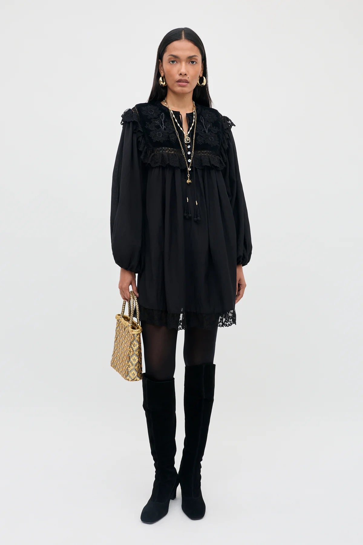 Rixo Inez Dress Lilly Embroidery Black