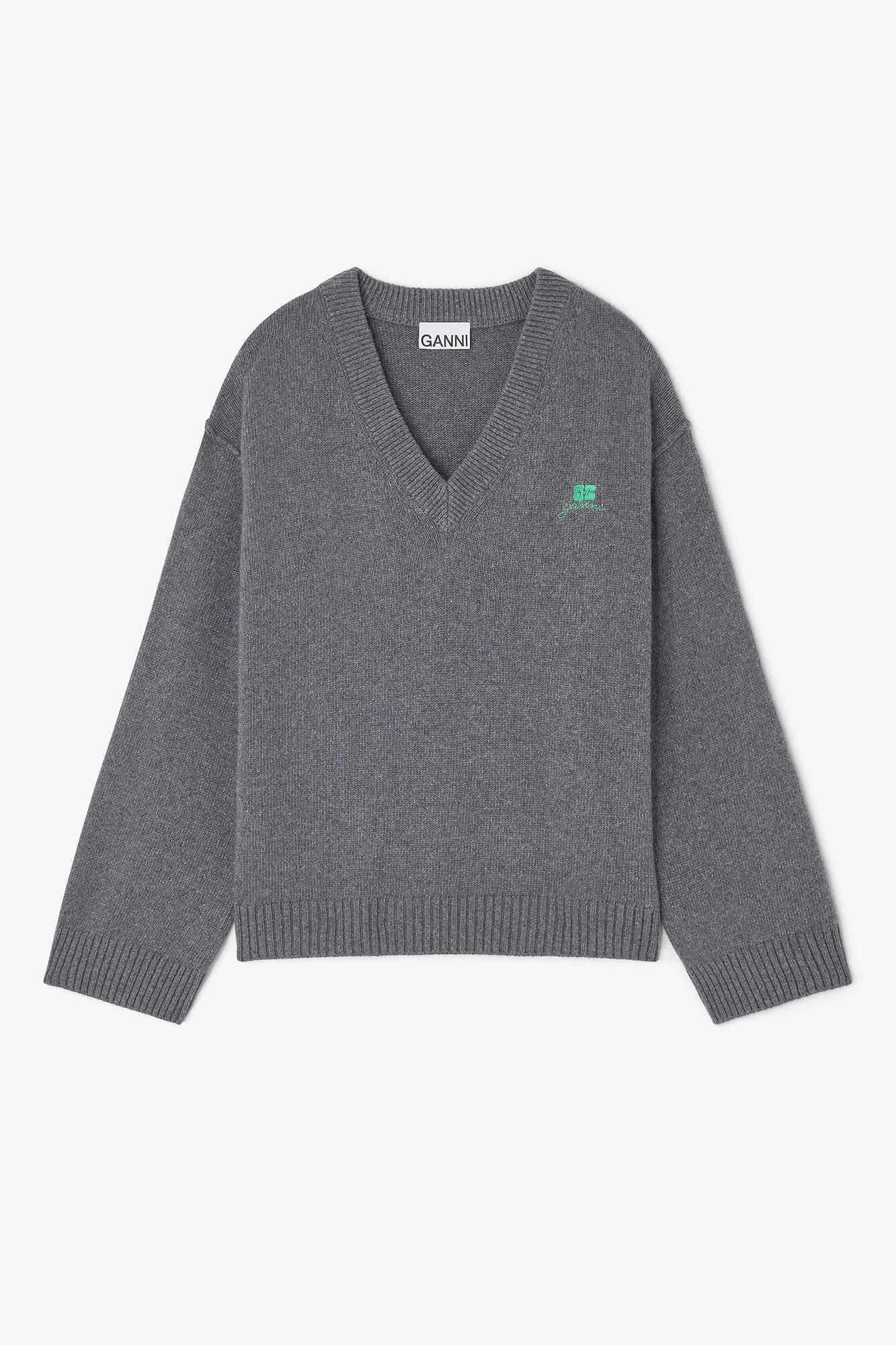 Grey Wool Mix V neck Jumper