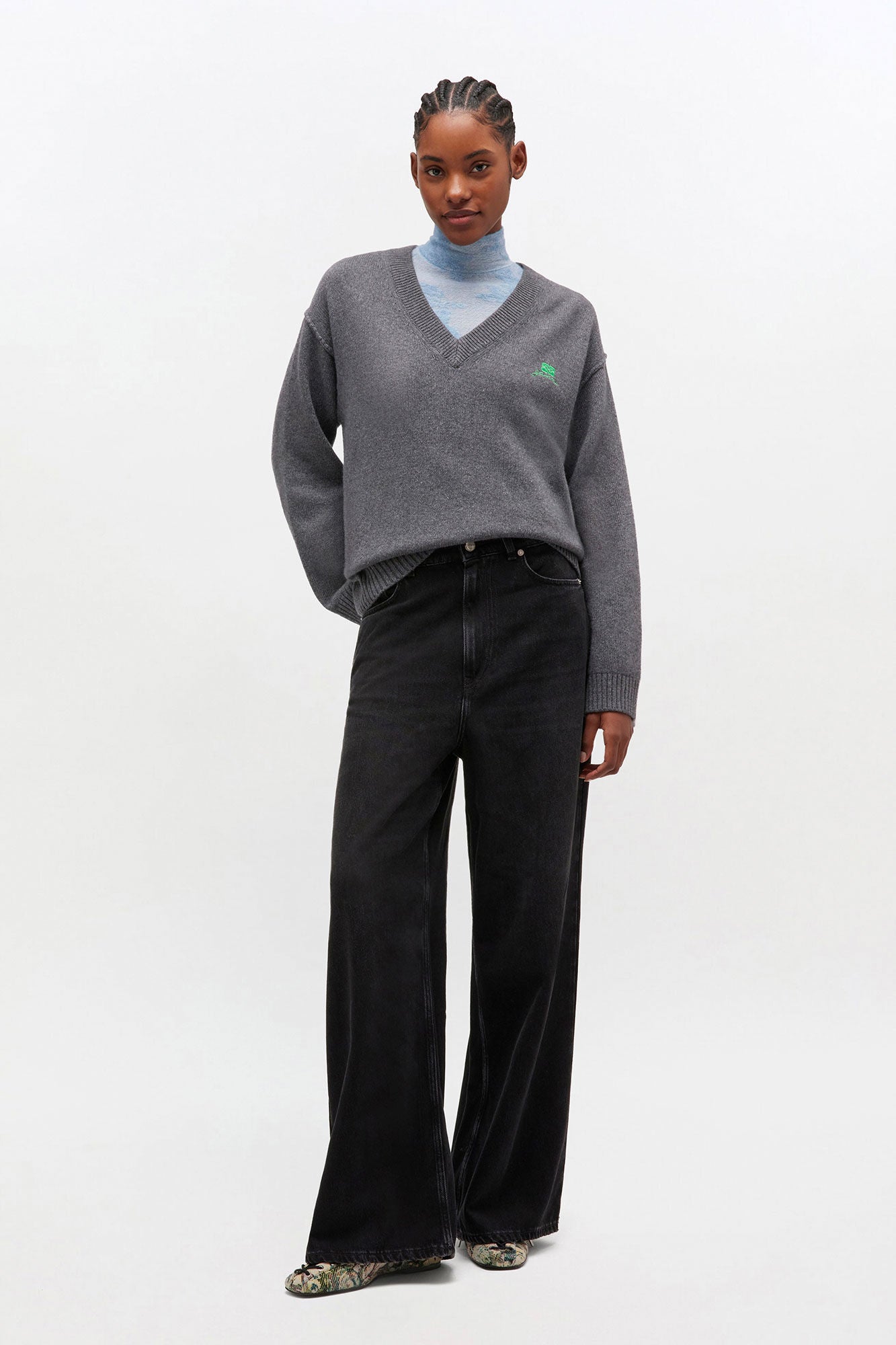 Grey Wool Mix V neck Jumper