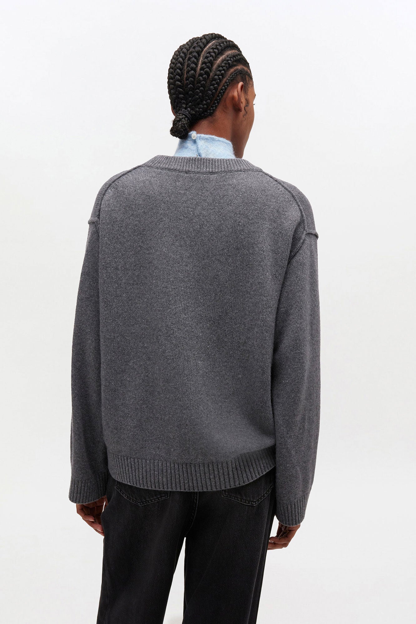 Grey Wool Mix V neck Jumper