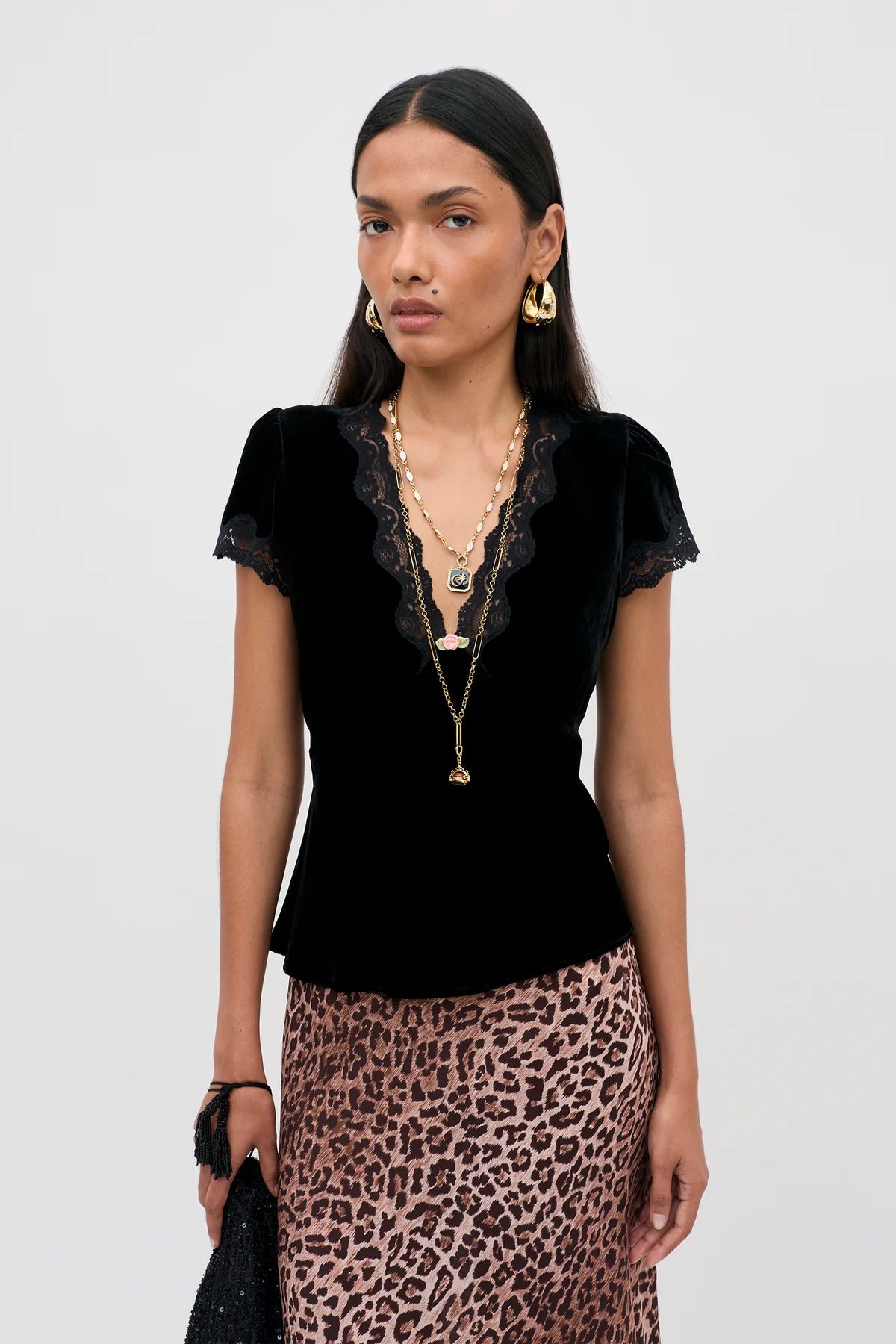 Rixo Karia Top Black Velvet