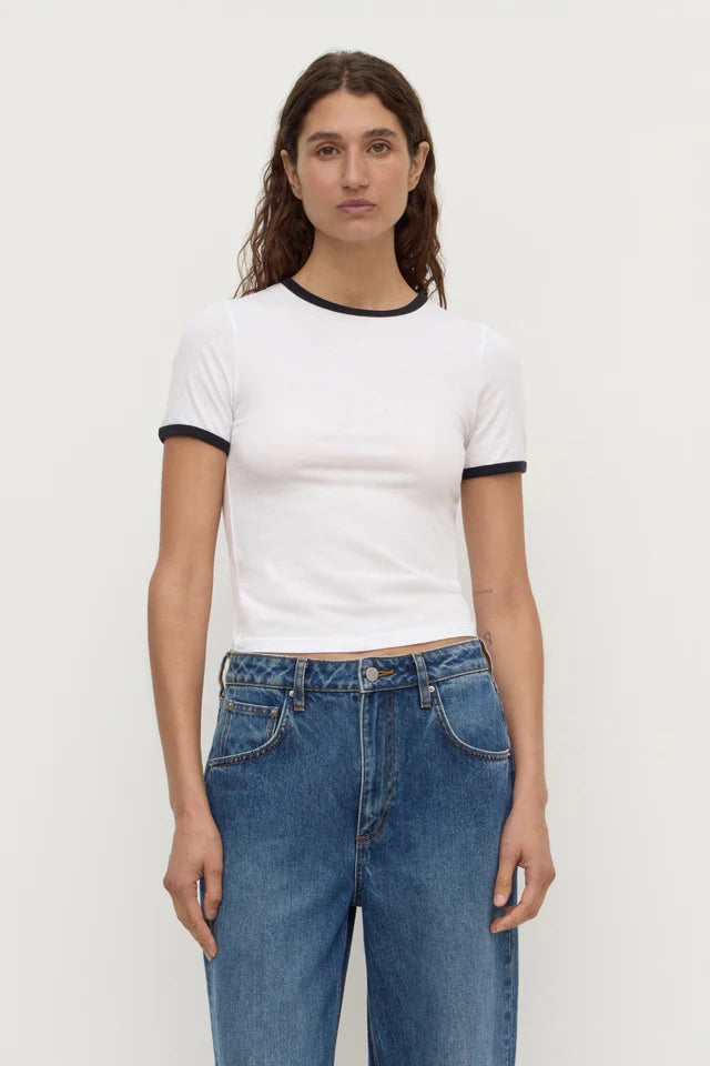 Kourt Contrast Bind Tee White Navy