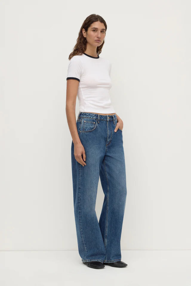 Kourt Contrast Bind Tee White Navy