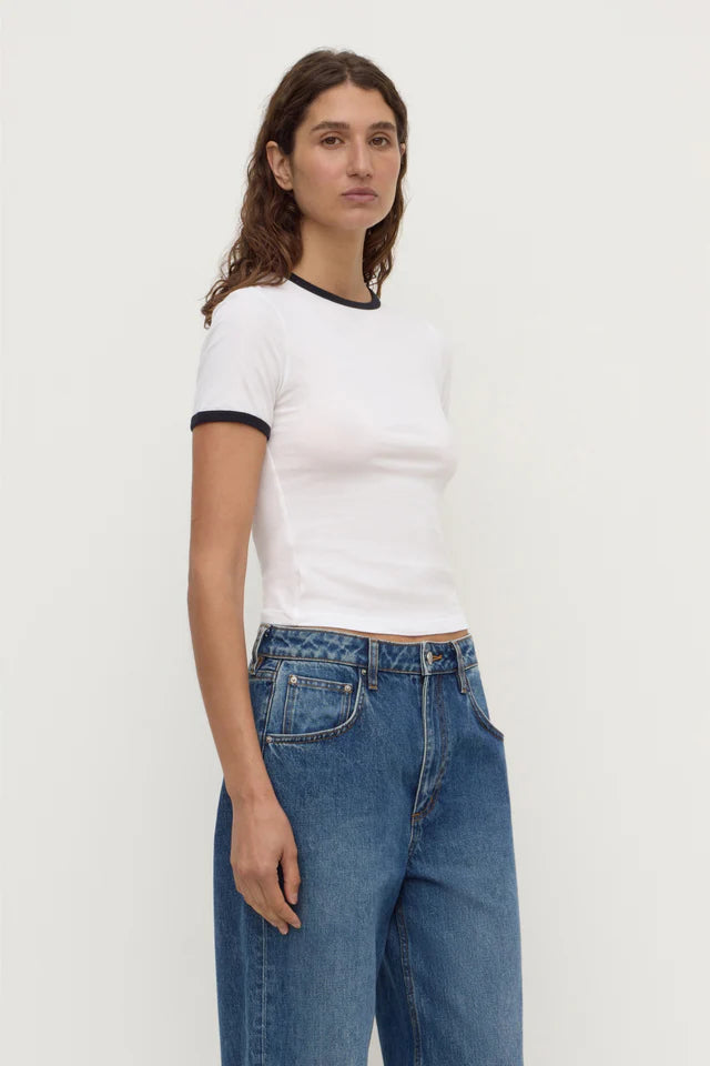 Kourt Contrast Bind Tee White Navy