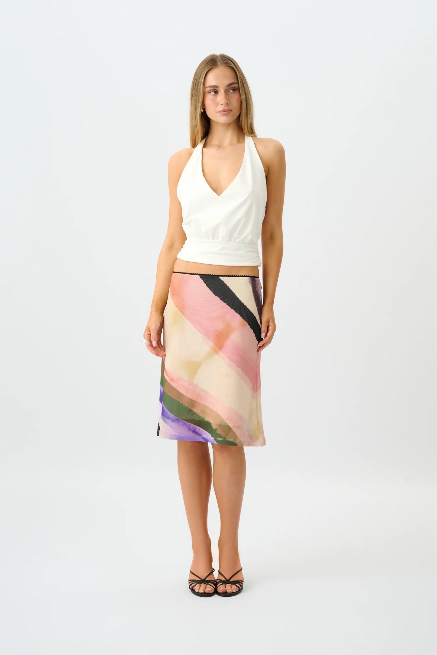 With Harper Lu Fitted Midi Skirt Mesh Wave