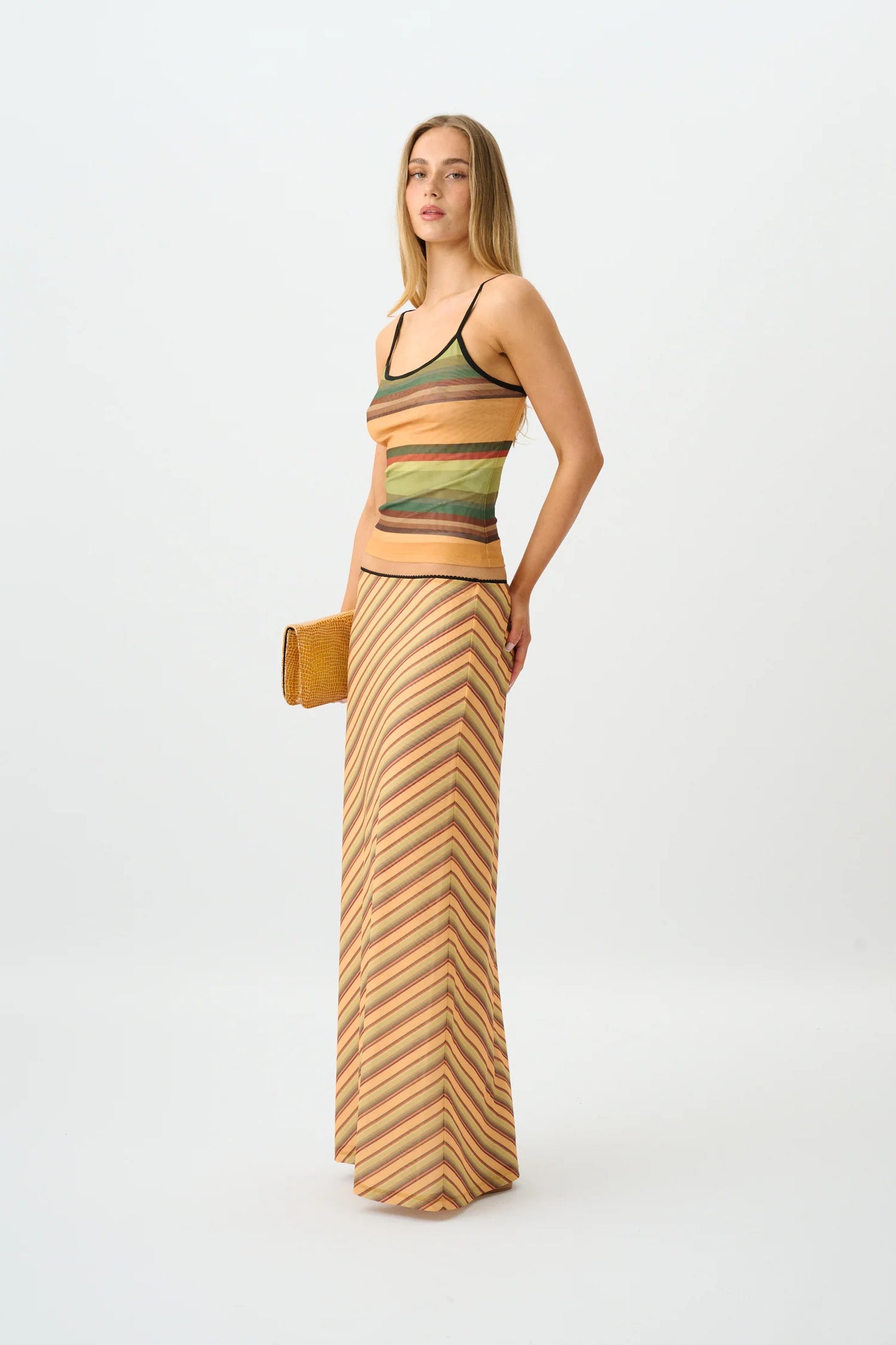 With Harper Lu Mesh Maxi Skirt Gold stripe