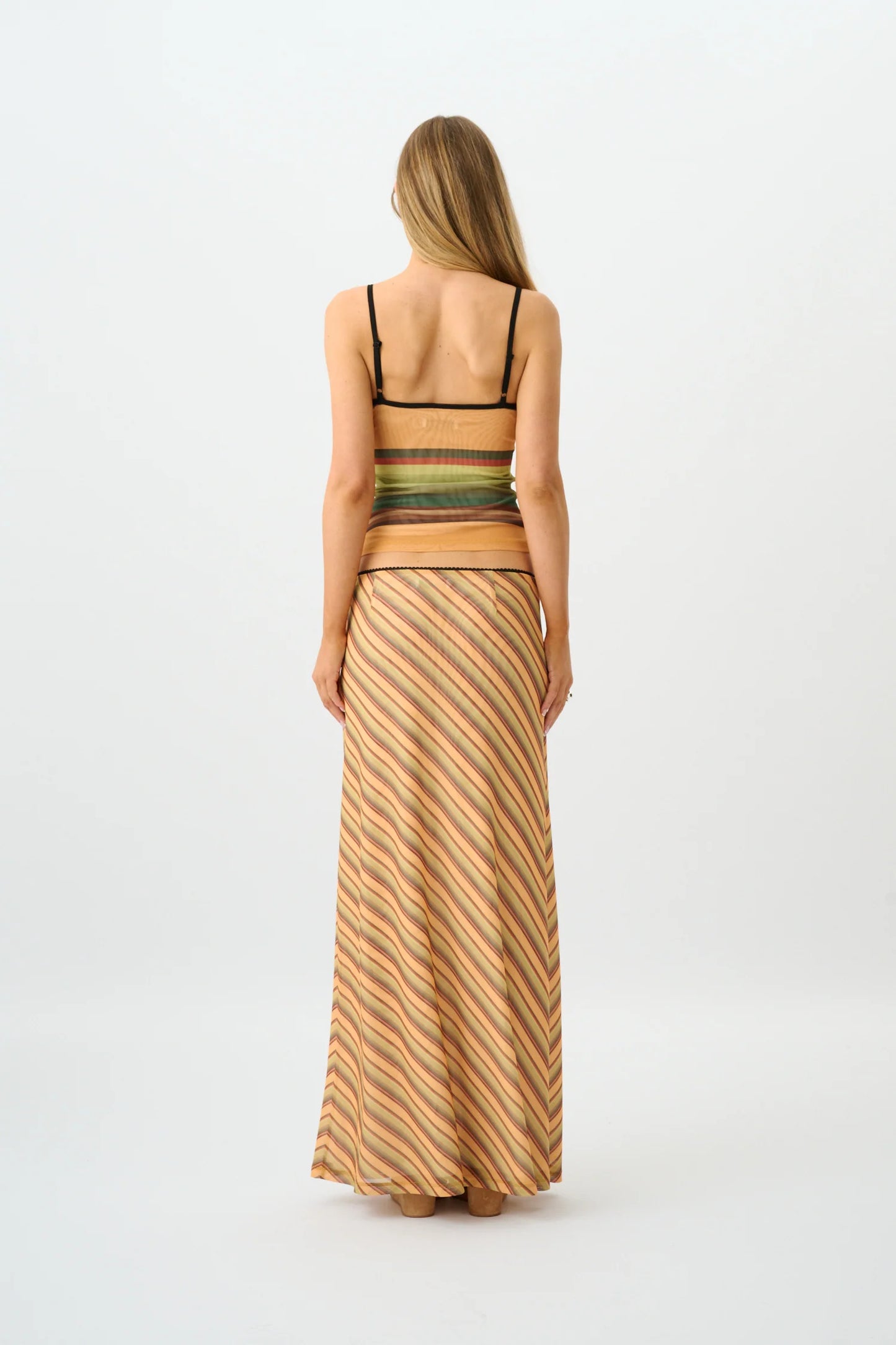 With Harper Lu Mesh Maxi Skirt Gold stripe