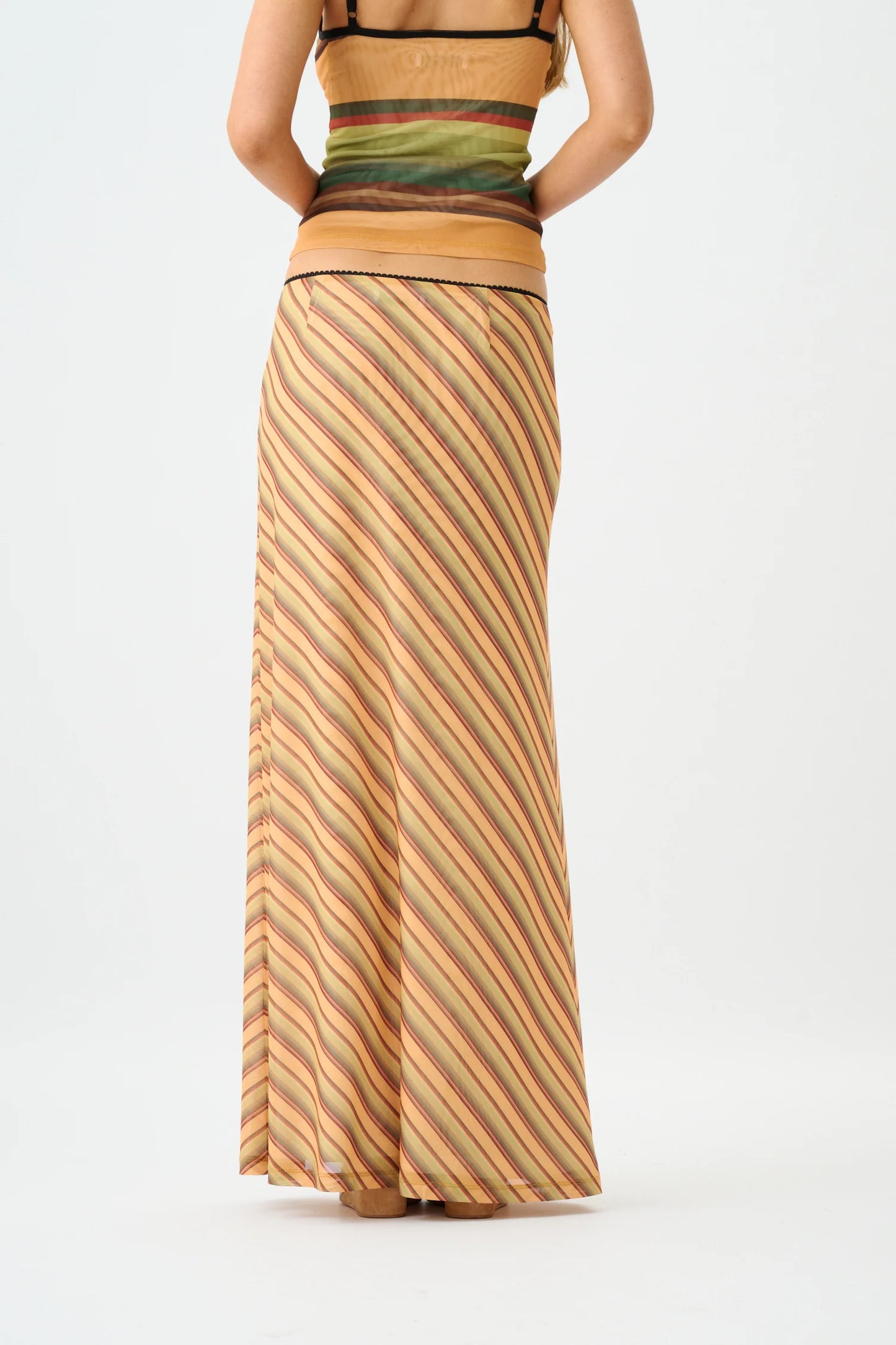 With Harper Lu Mesh Maxi Skirt Gold stripe
