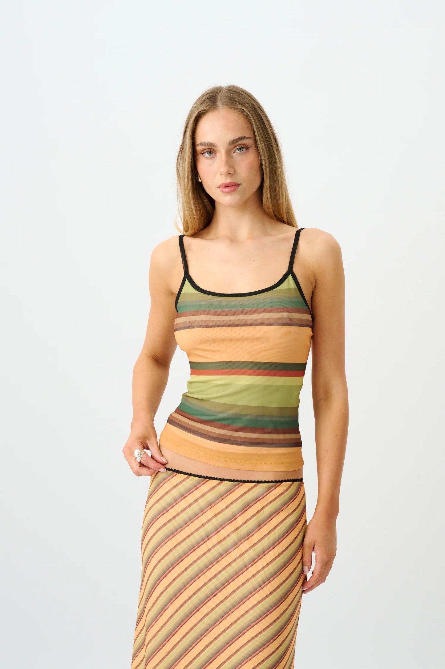 With Harper Lu Mesh Camisole Gold Stripe
