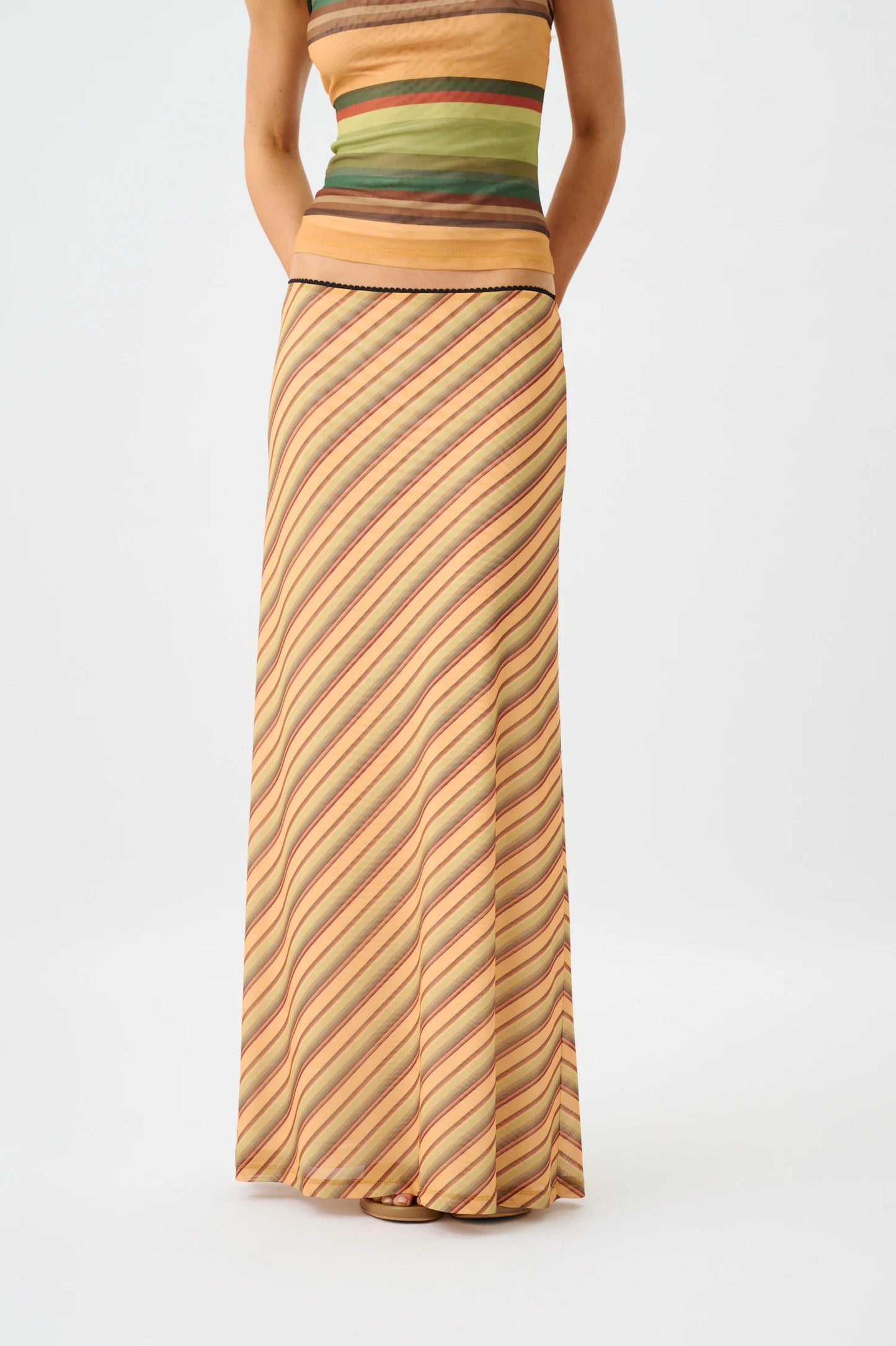 With Harper Lu Mesh Maxi Skirt Gold stripe