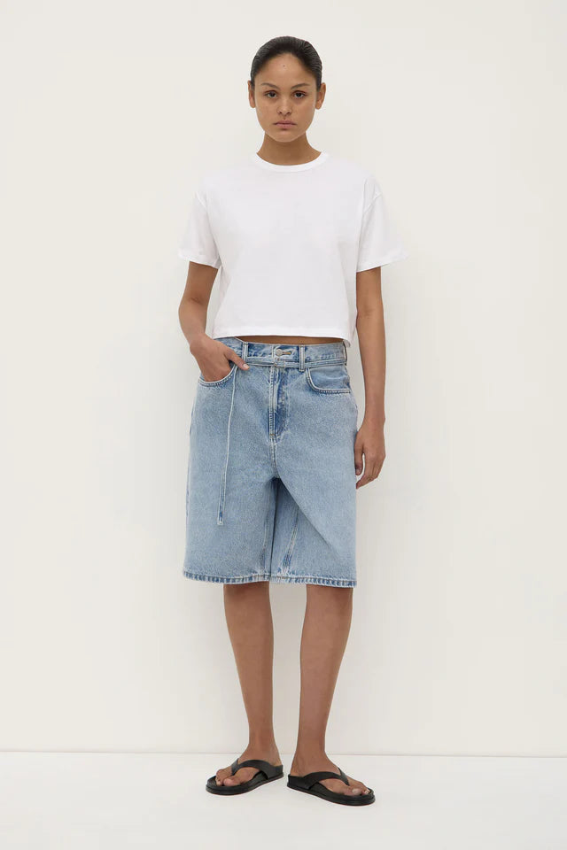 Loose Fit Long Denim Short Mid Stone
