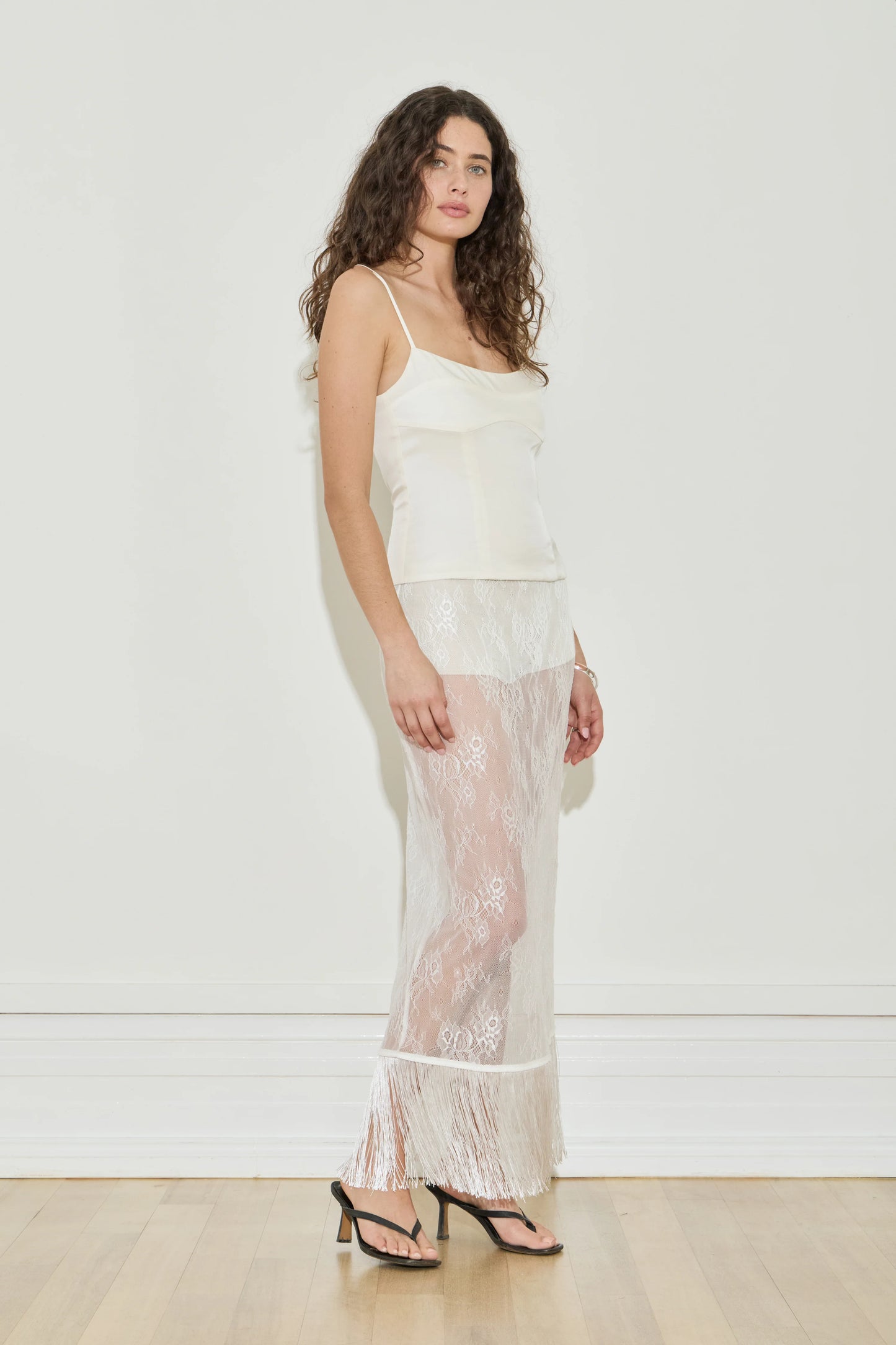 Lace Fringe Skirt White