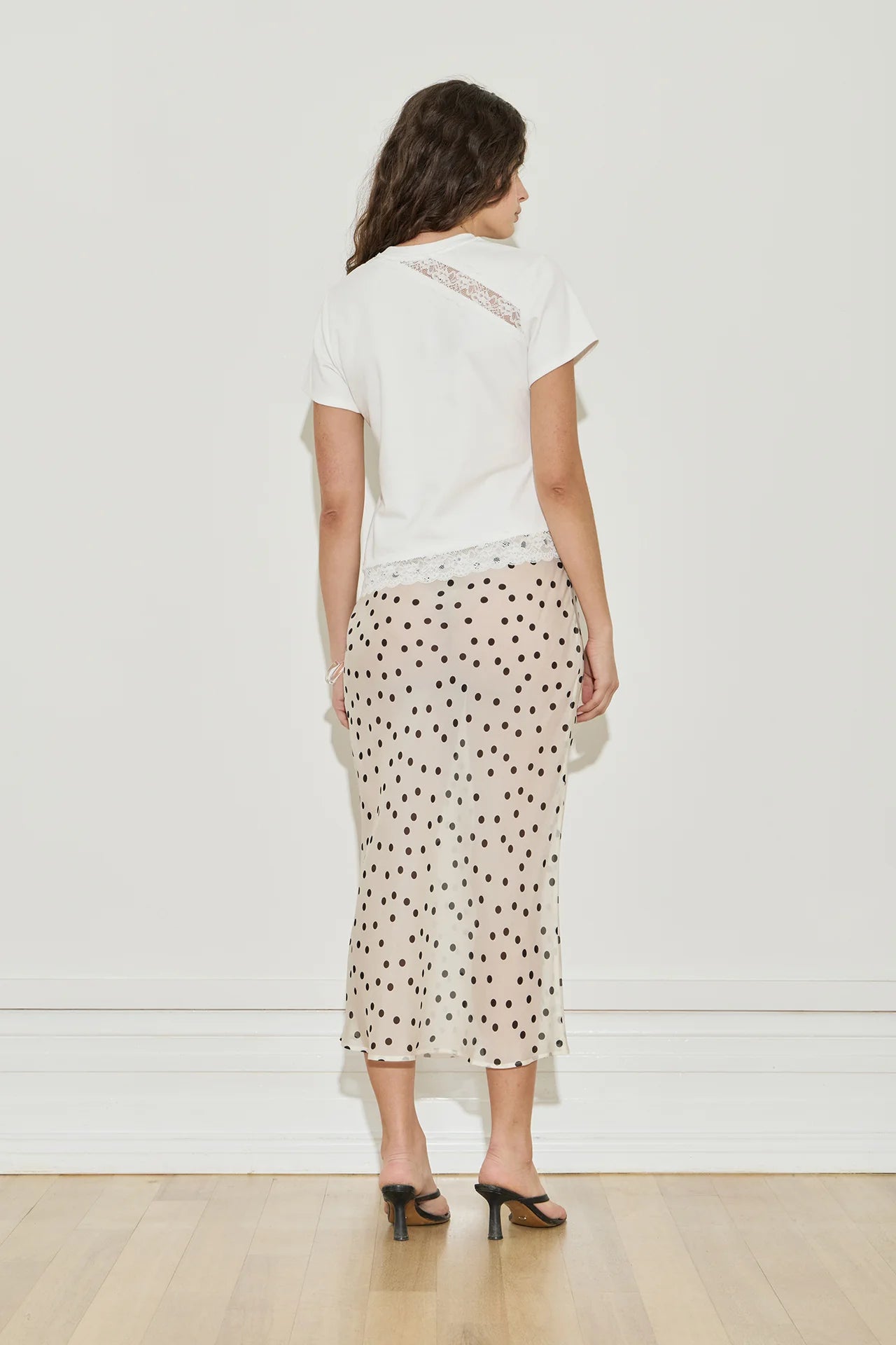 Silk Chiffon Midi Skirt Polka Dot