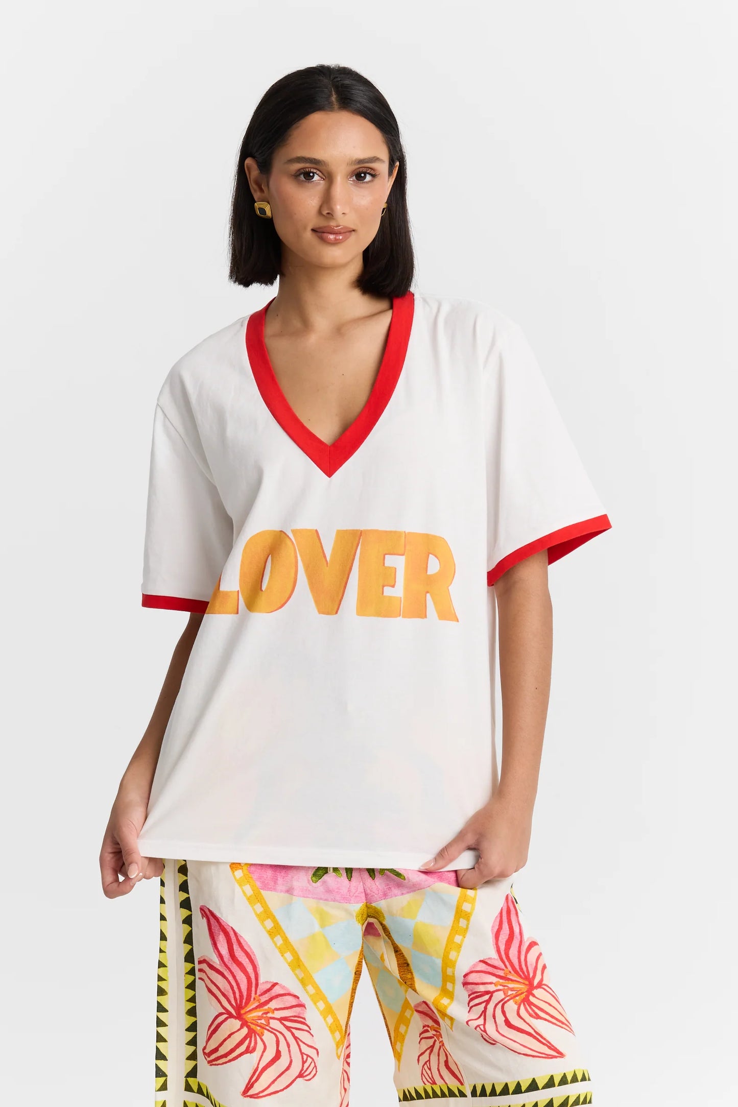 Lover V Neck Tee White