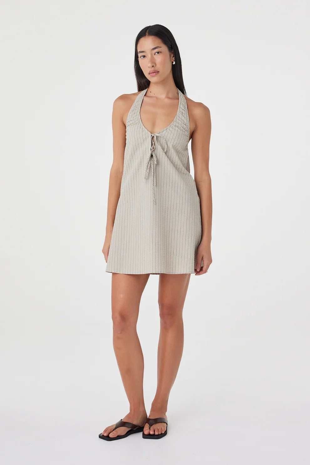Arcaa Joni Mini Dress Taupe Stripe