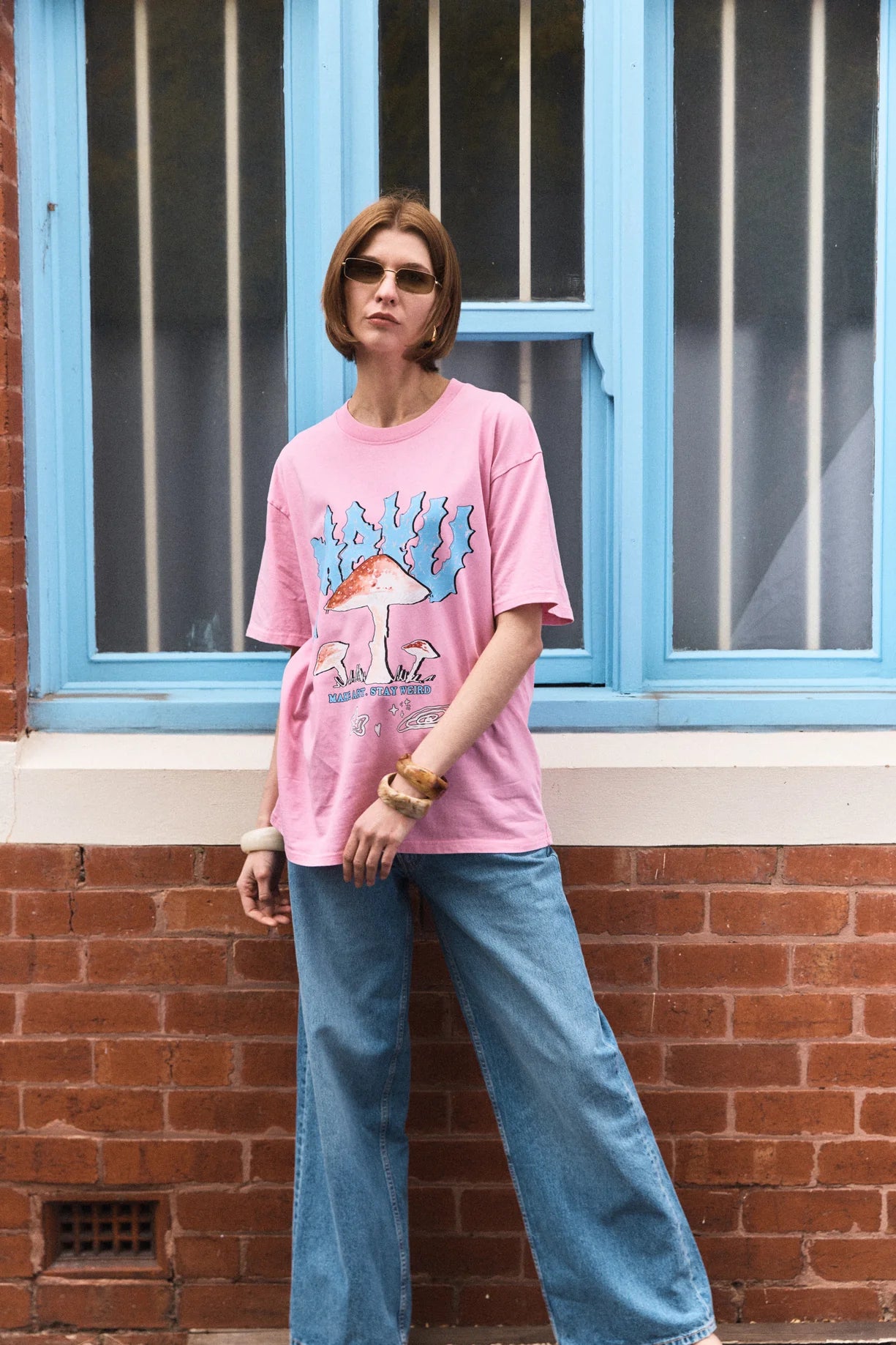 Stay Weird Wash Oversize Tee Pink