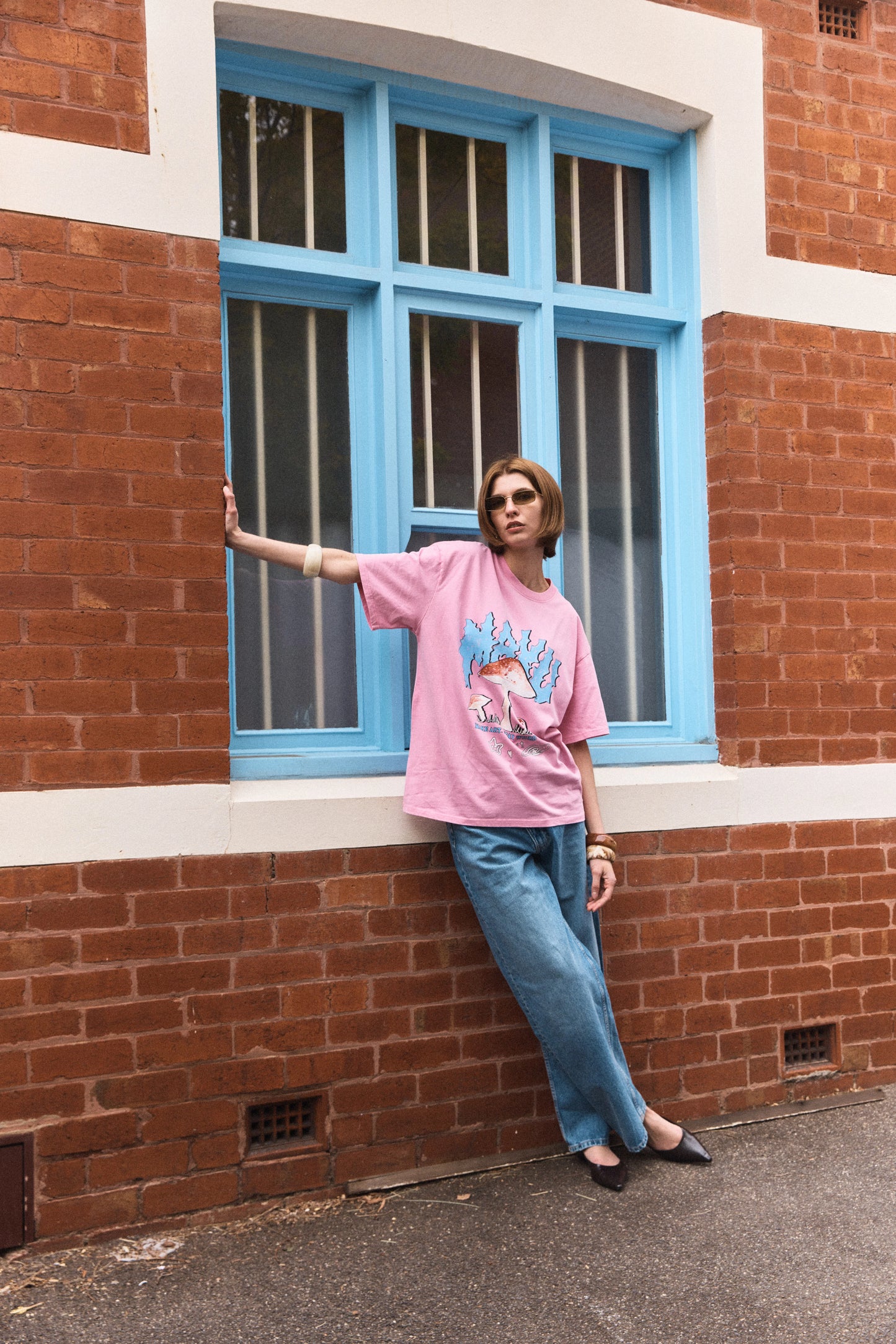 Stay Weird Wash Oversize Tee Pink