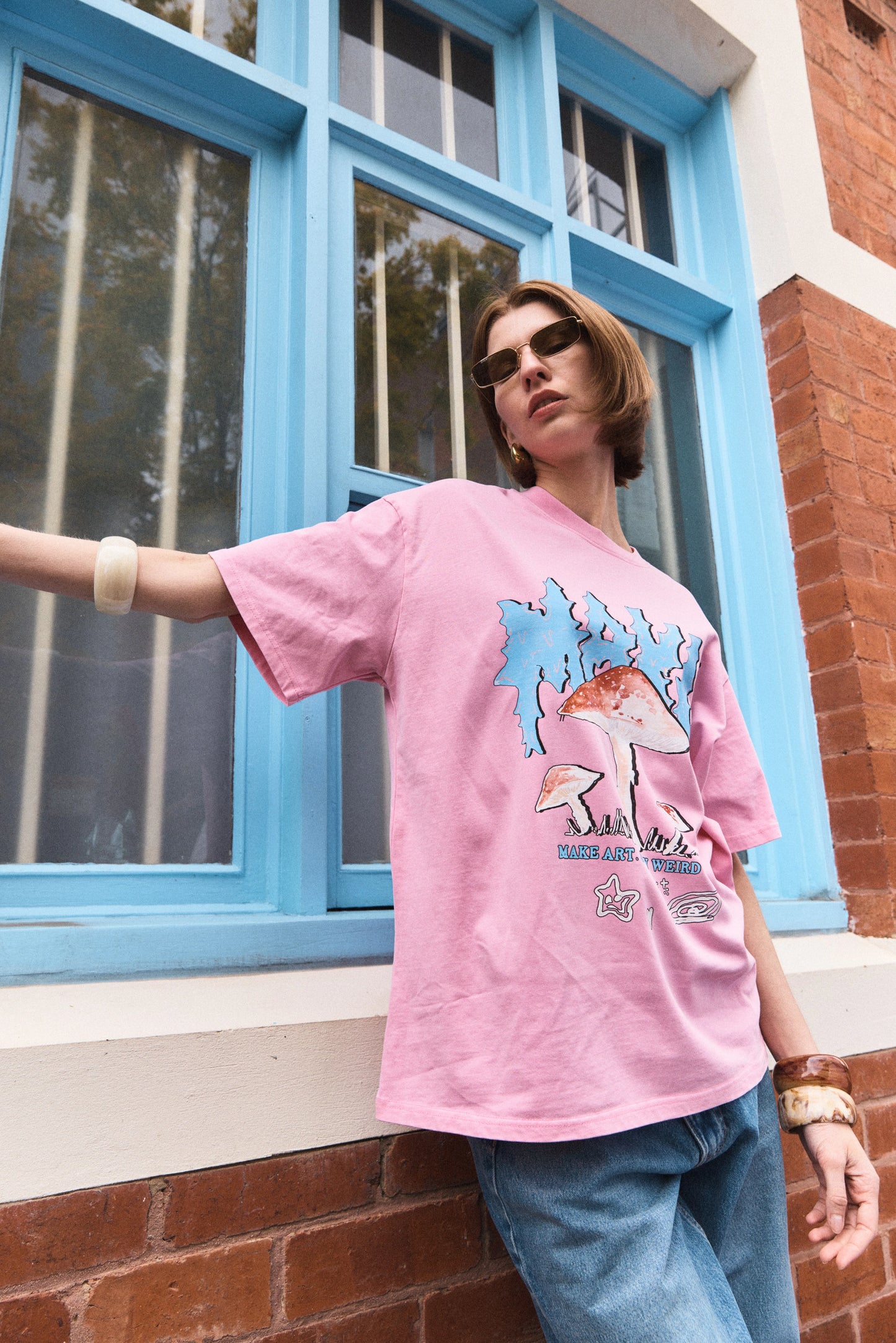 Stay Weird Wash Oversize Tee Pink