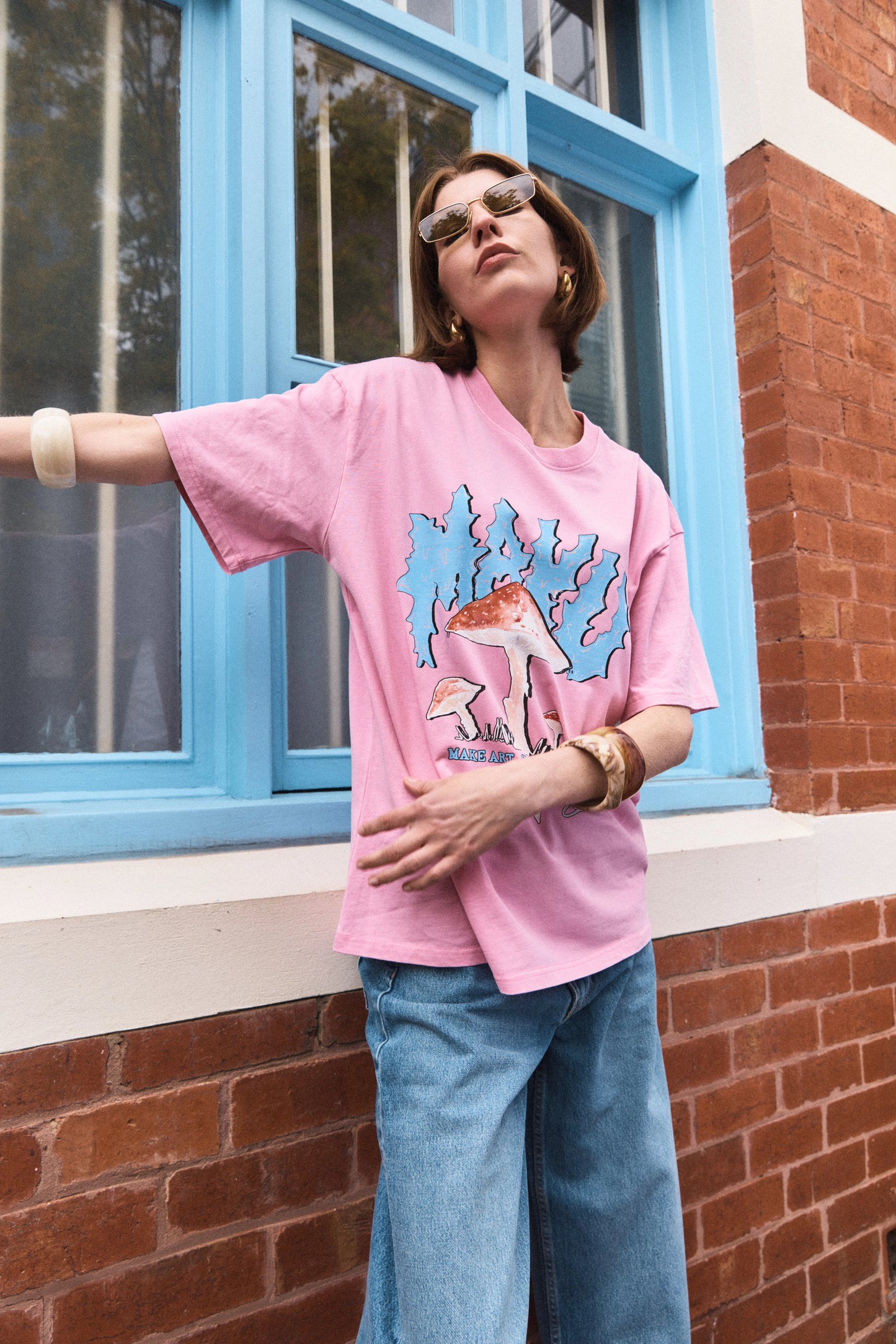 Stay Weird Wash Oversize Tee Pink