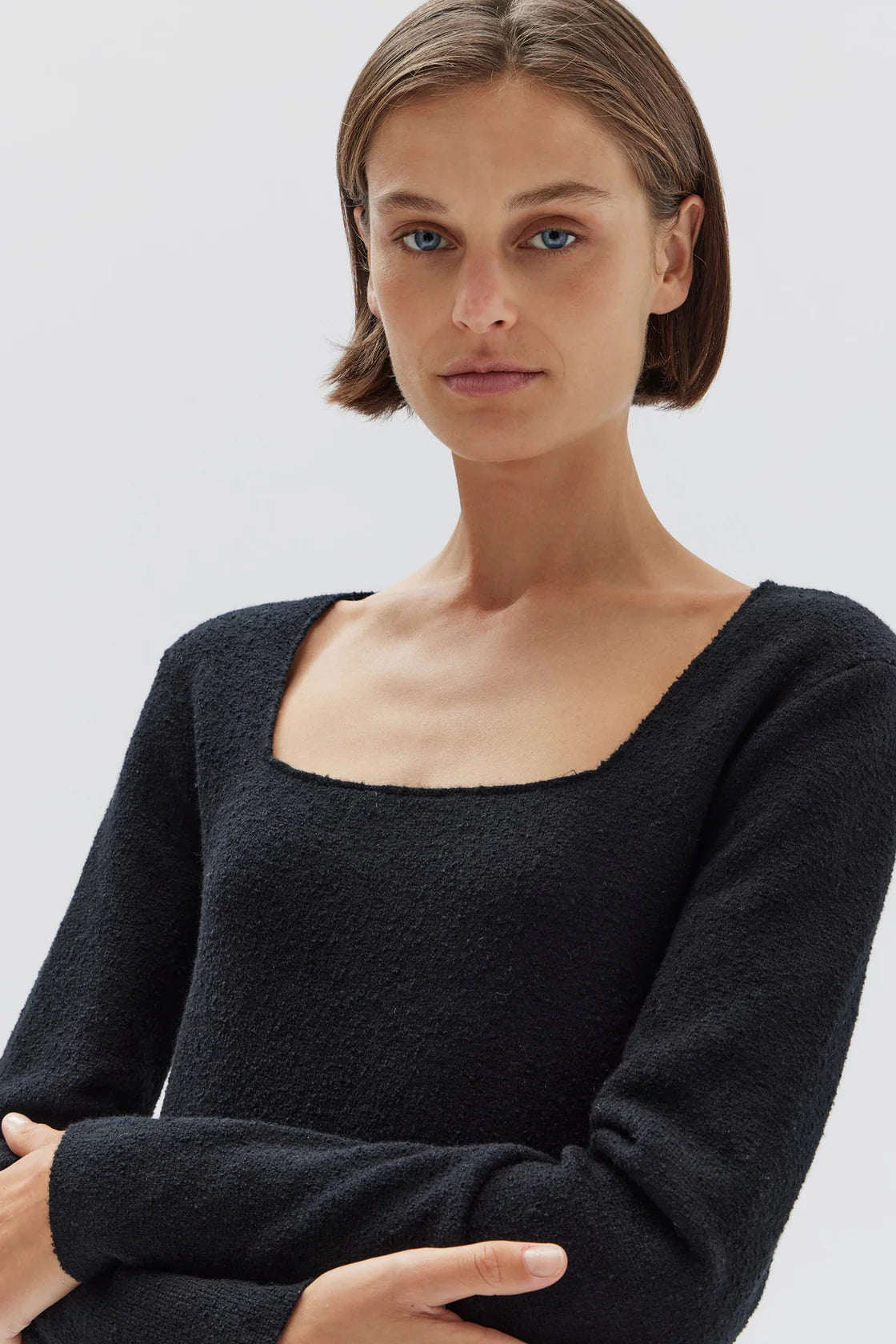 Meredith Square Neck Long Sleeve Top Black