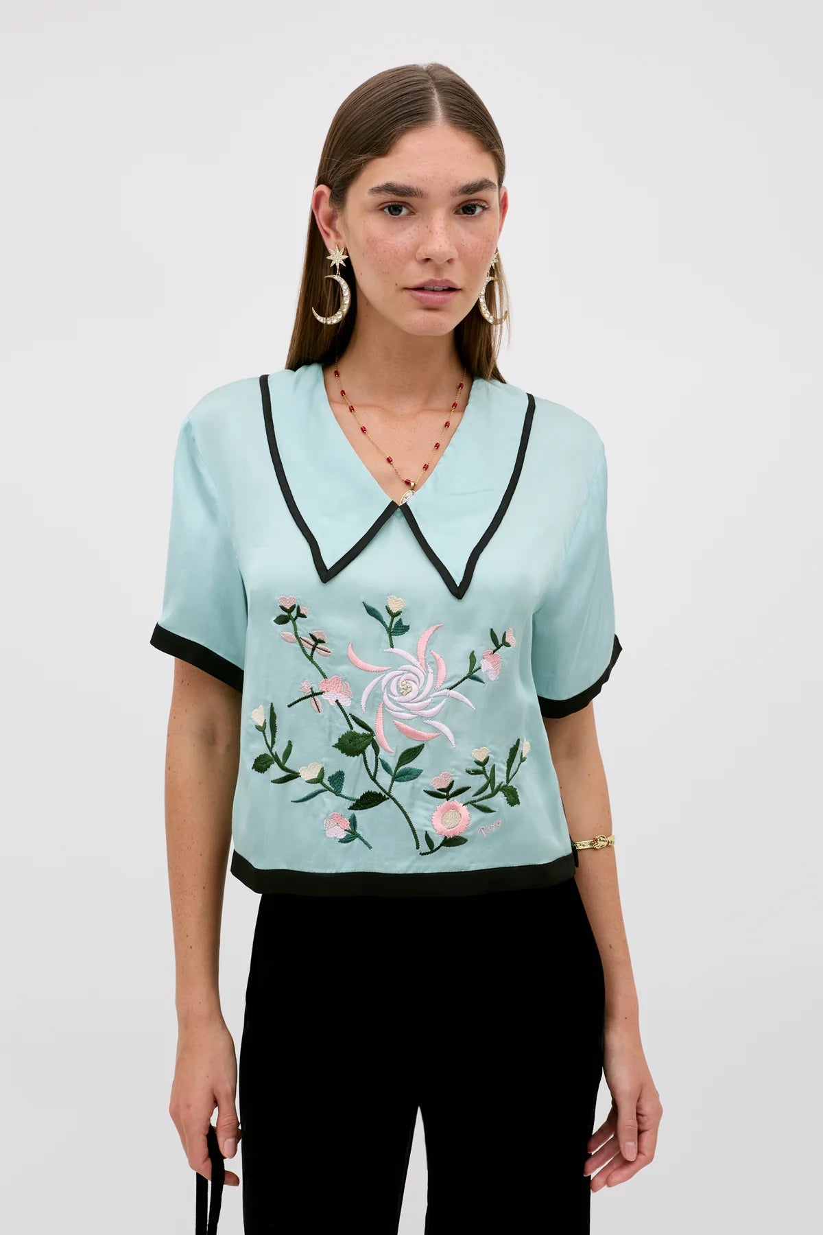Rixo Nicolina Top Frida Embroidery Mist