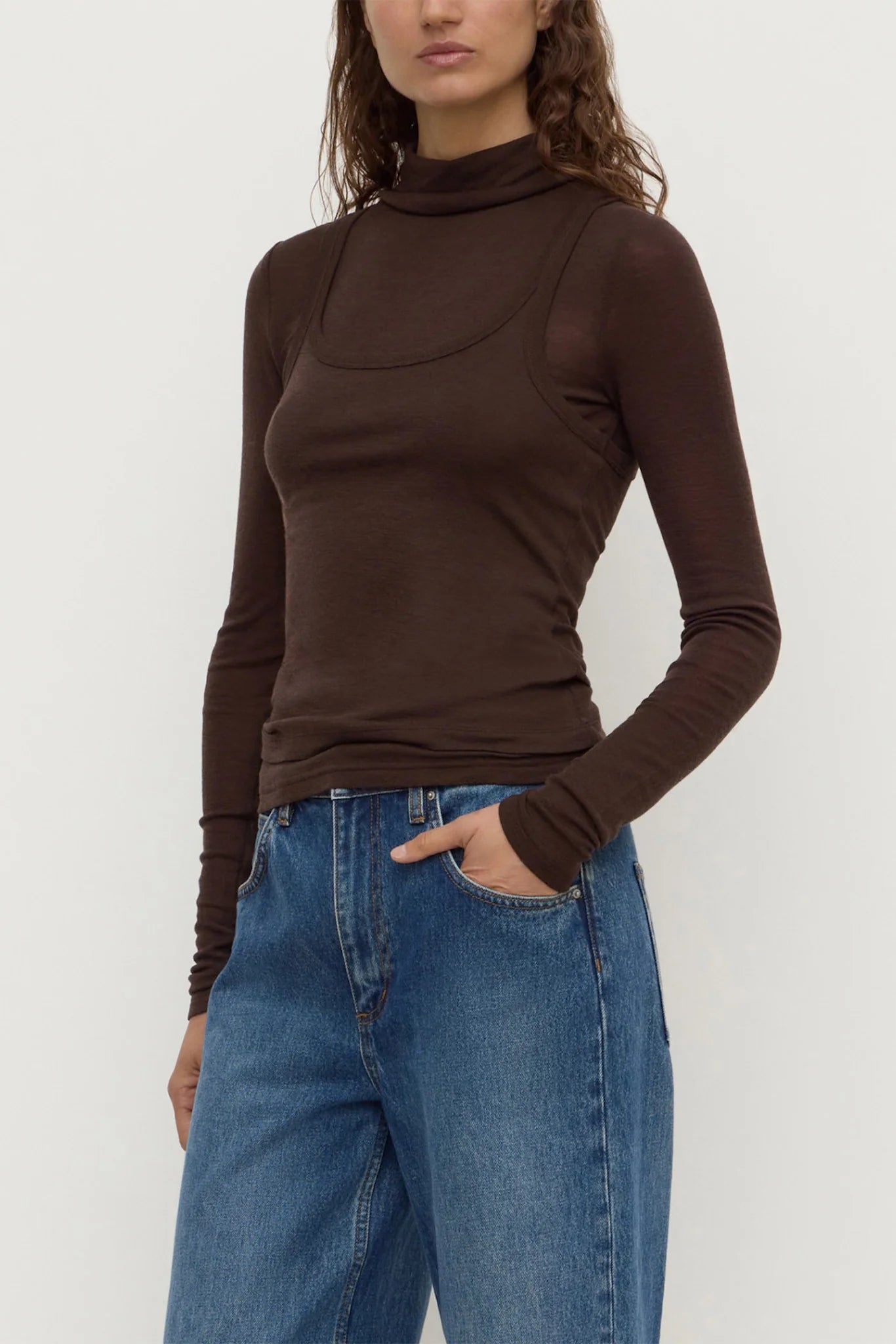 Nora Merino Wool Layered Turtleneck Ganache
