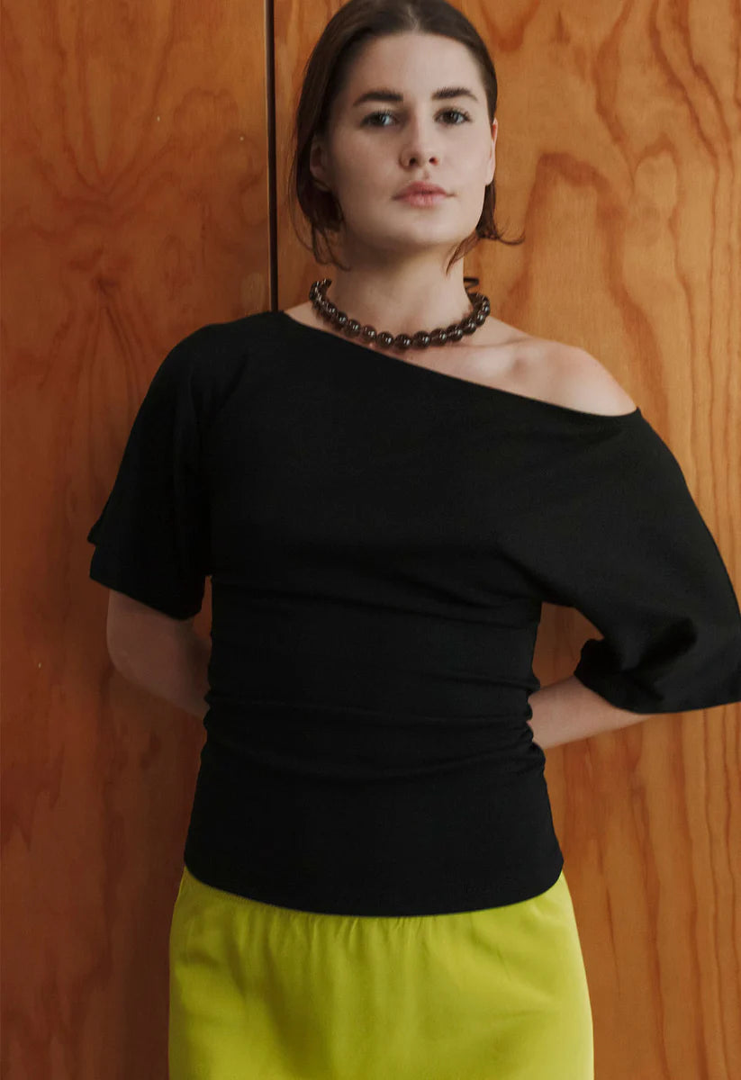 Bardot Ruched Top Nera