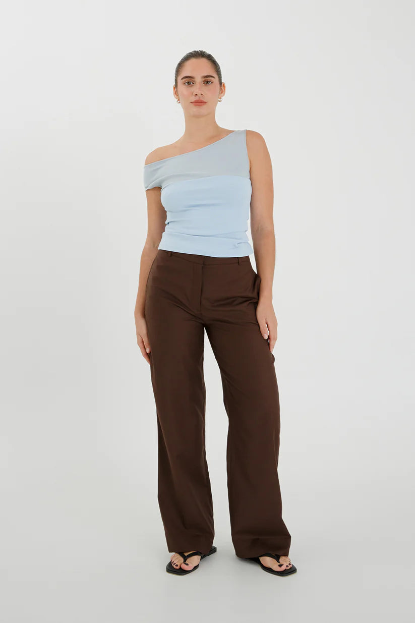 Asym Bardot Top Cielo