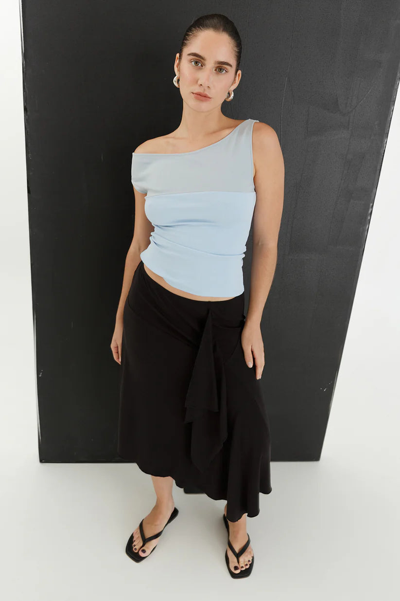 Asym Bardot Top Cielo