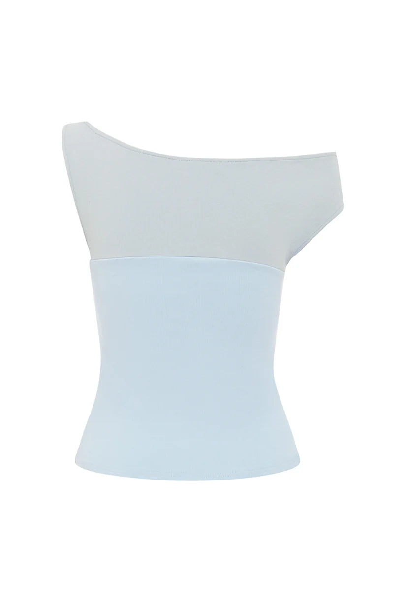 Asym Bardot Top Cielo