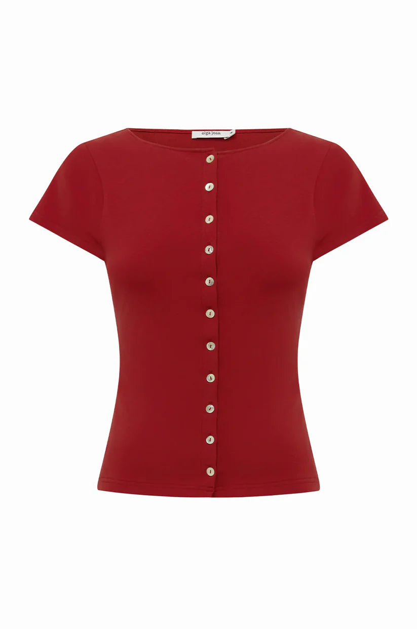 Button Through Tee Rossa